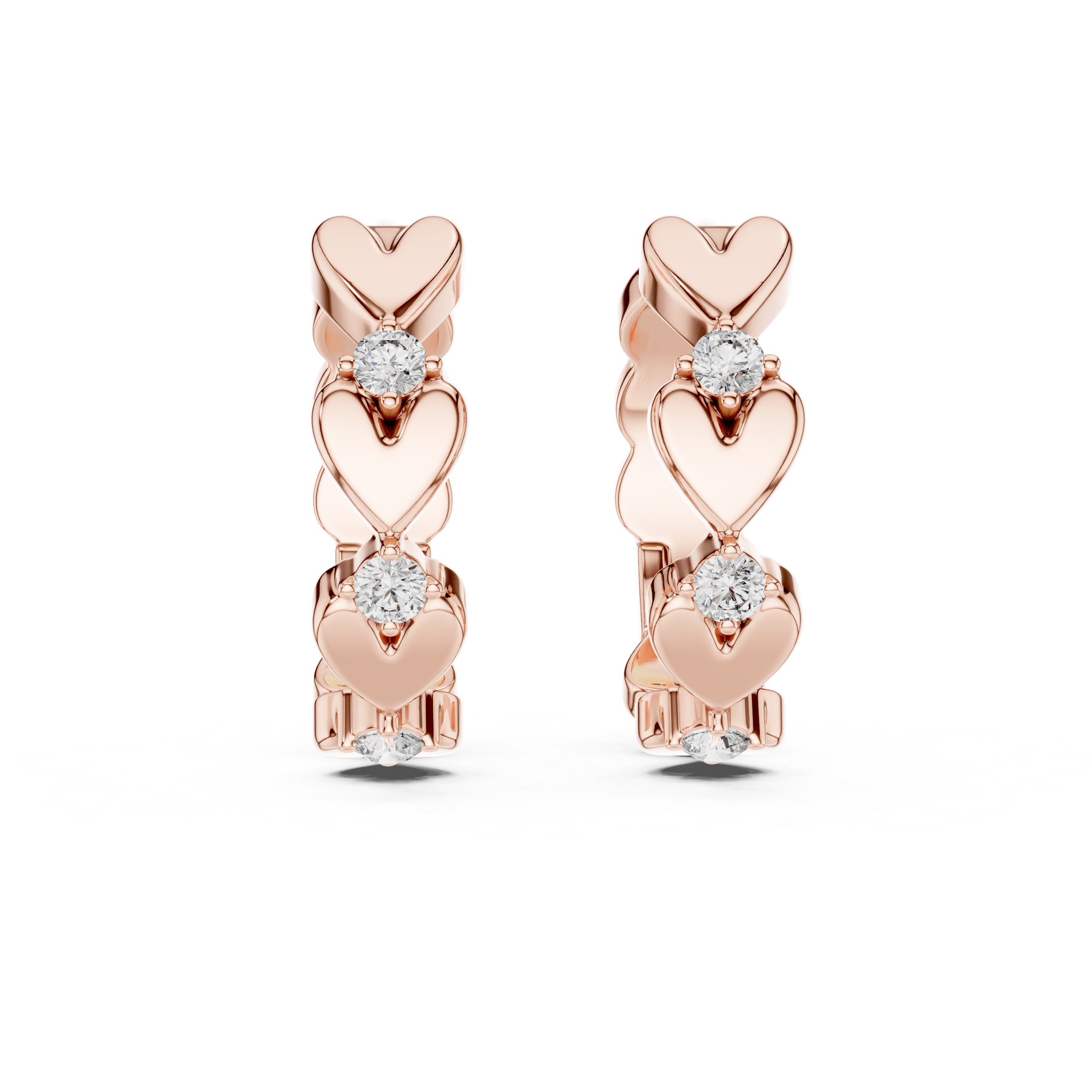 Diamond Heart Motif Hoop Earrings