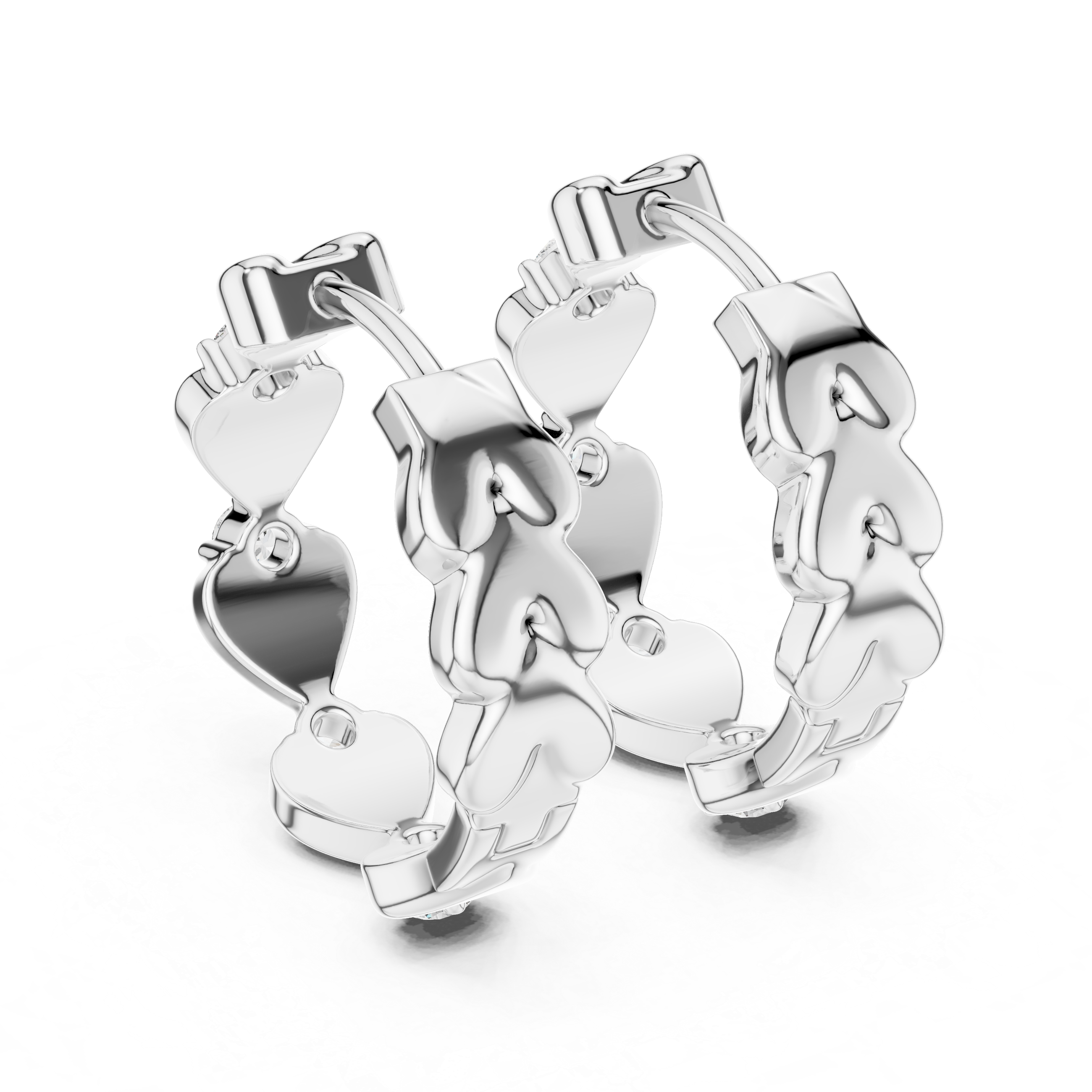 Diamond Heart Motif Hoop Earrings