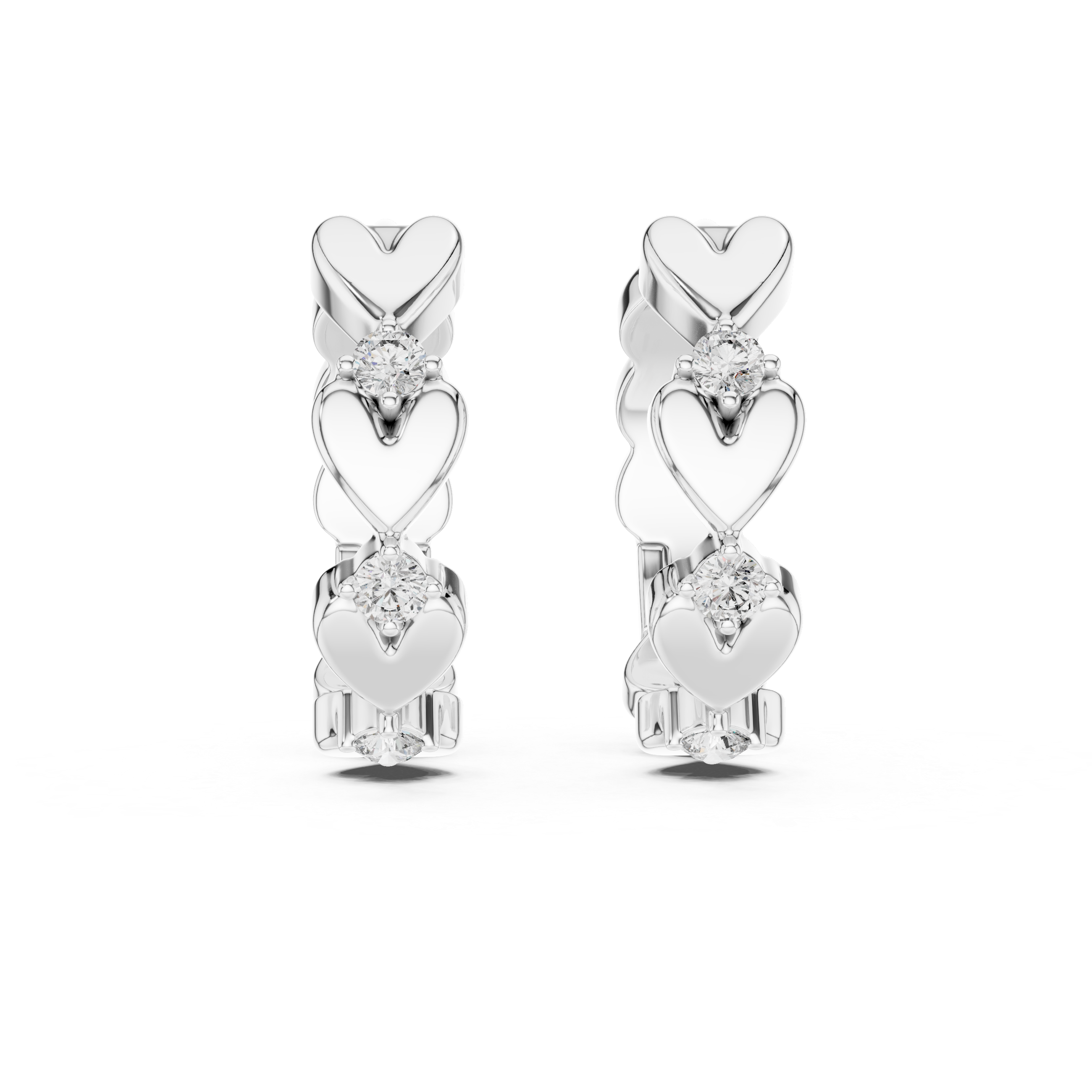 Diamond Heart Motif Hoop Earrings