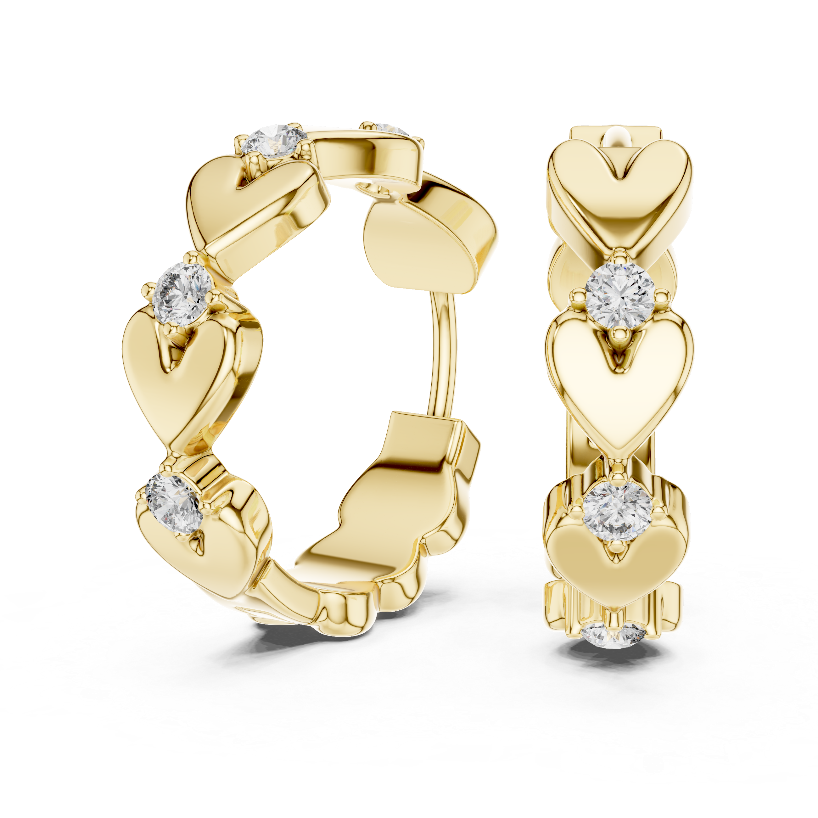 Diamond Heart Motif Hoop Earrings