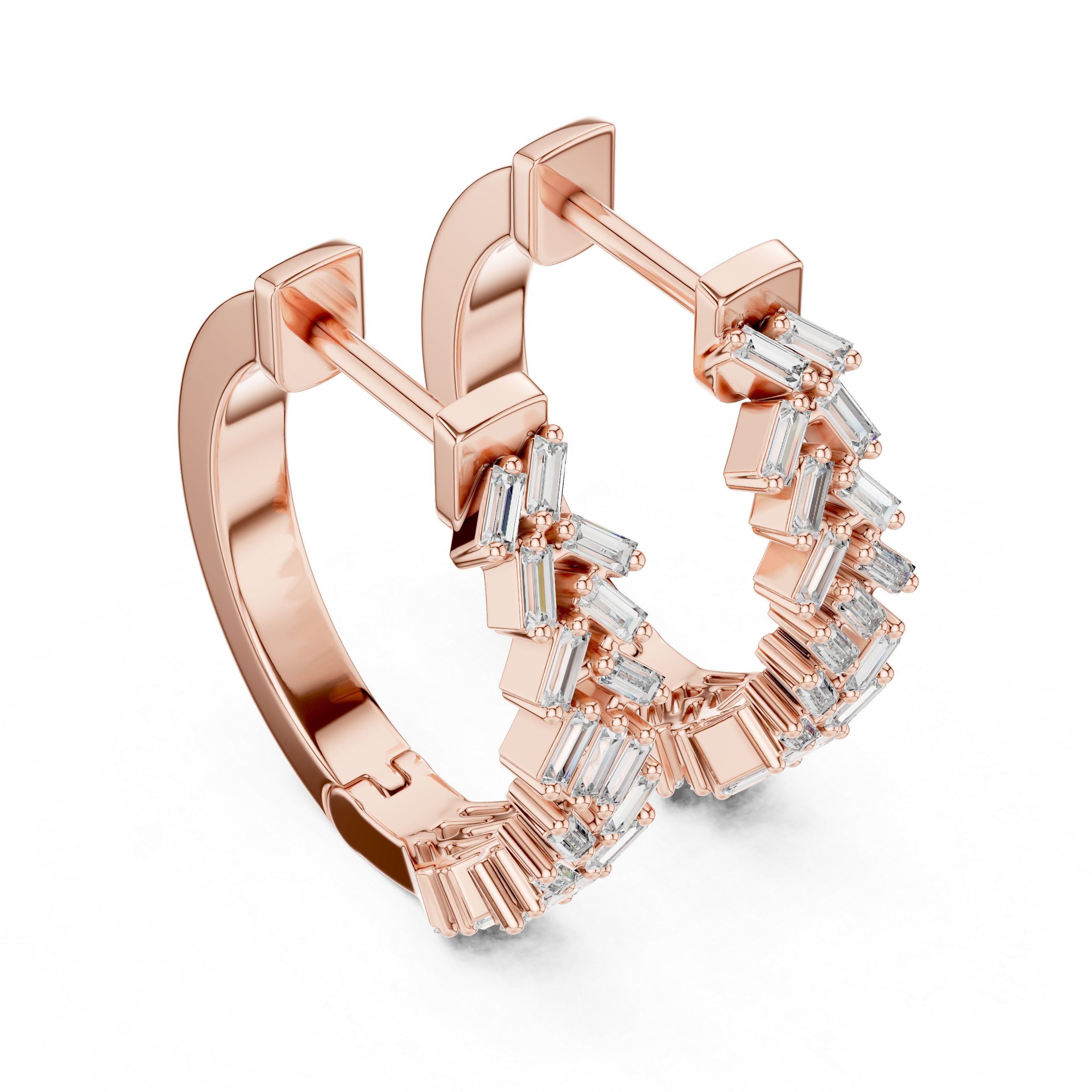 Geometric Baguette Diamond Hoop Earrings