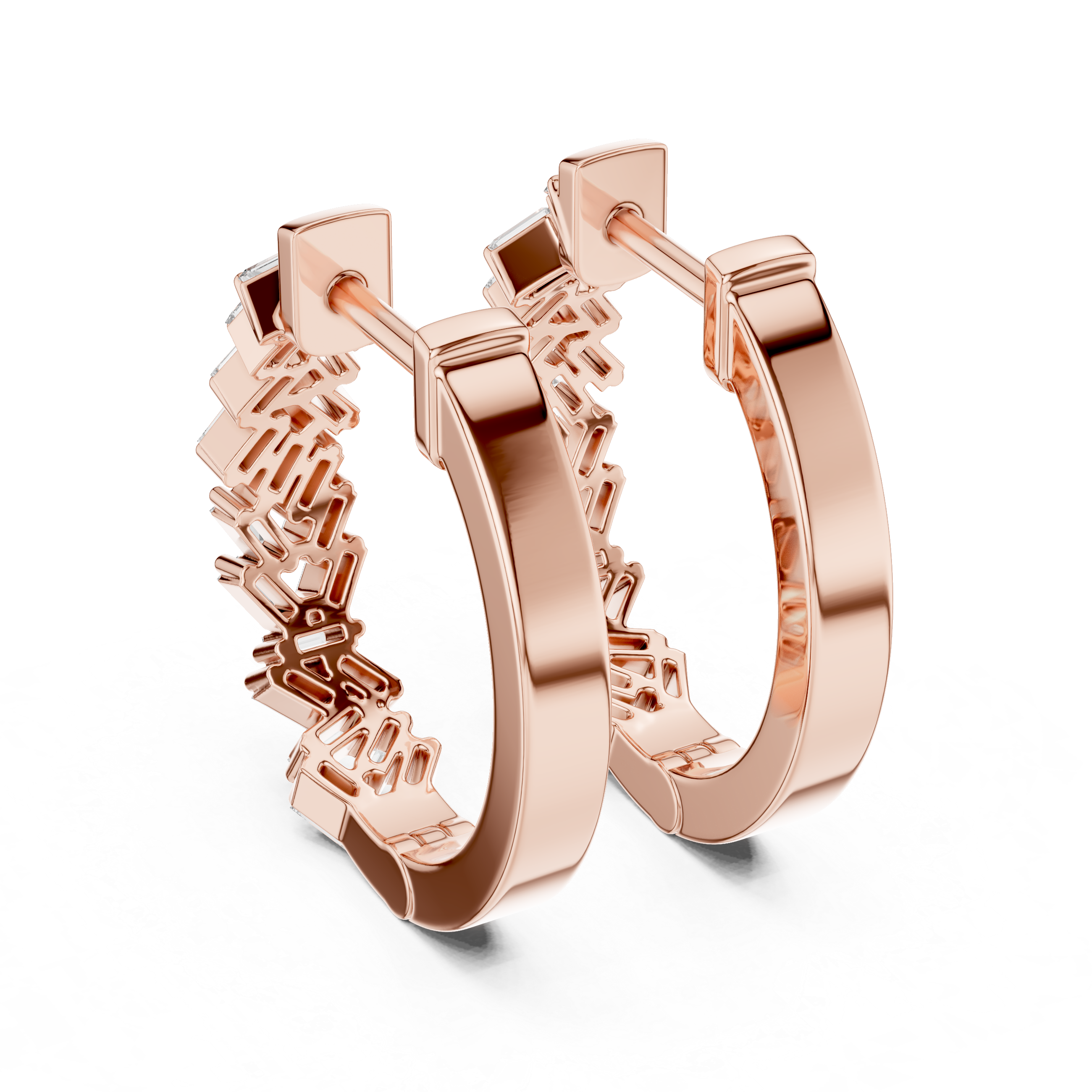Geometric Baguette Diamond Hoop Earrings