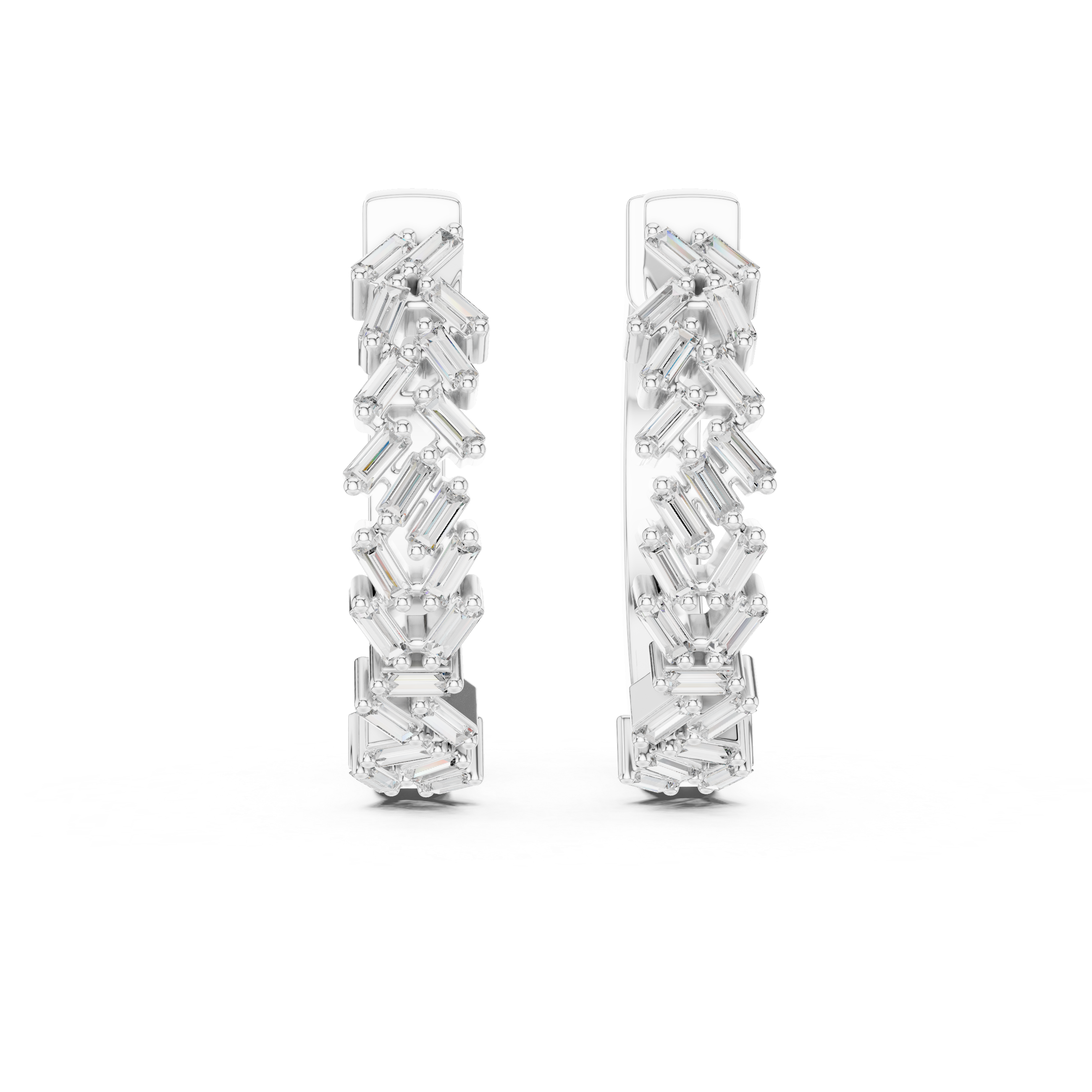 Geometric Baguette Diamond Hoop Earrings