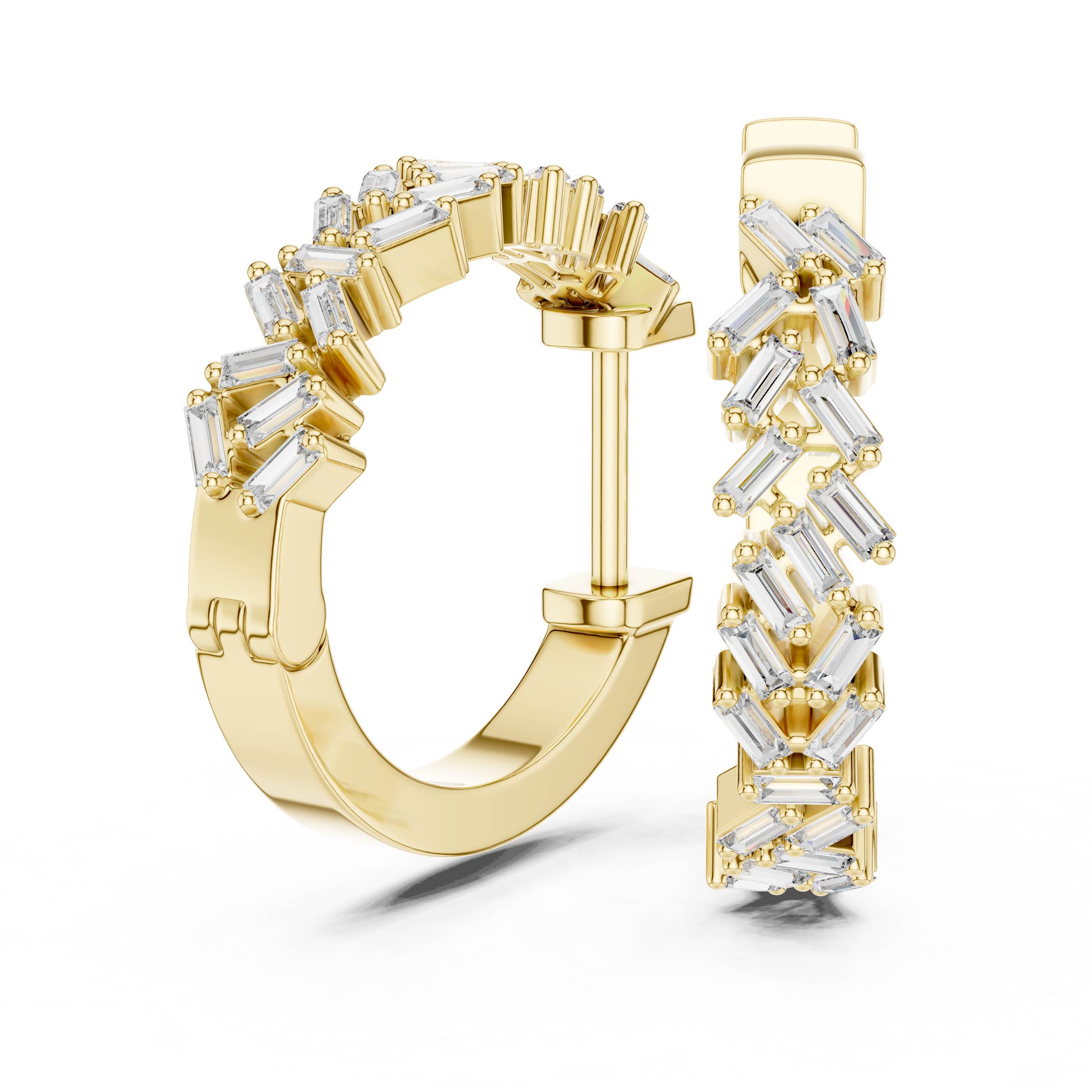 Geometric Baguette Diamond Hoop Earrings