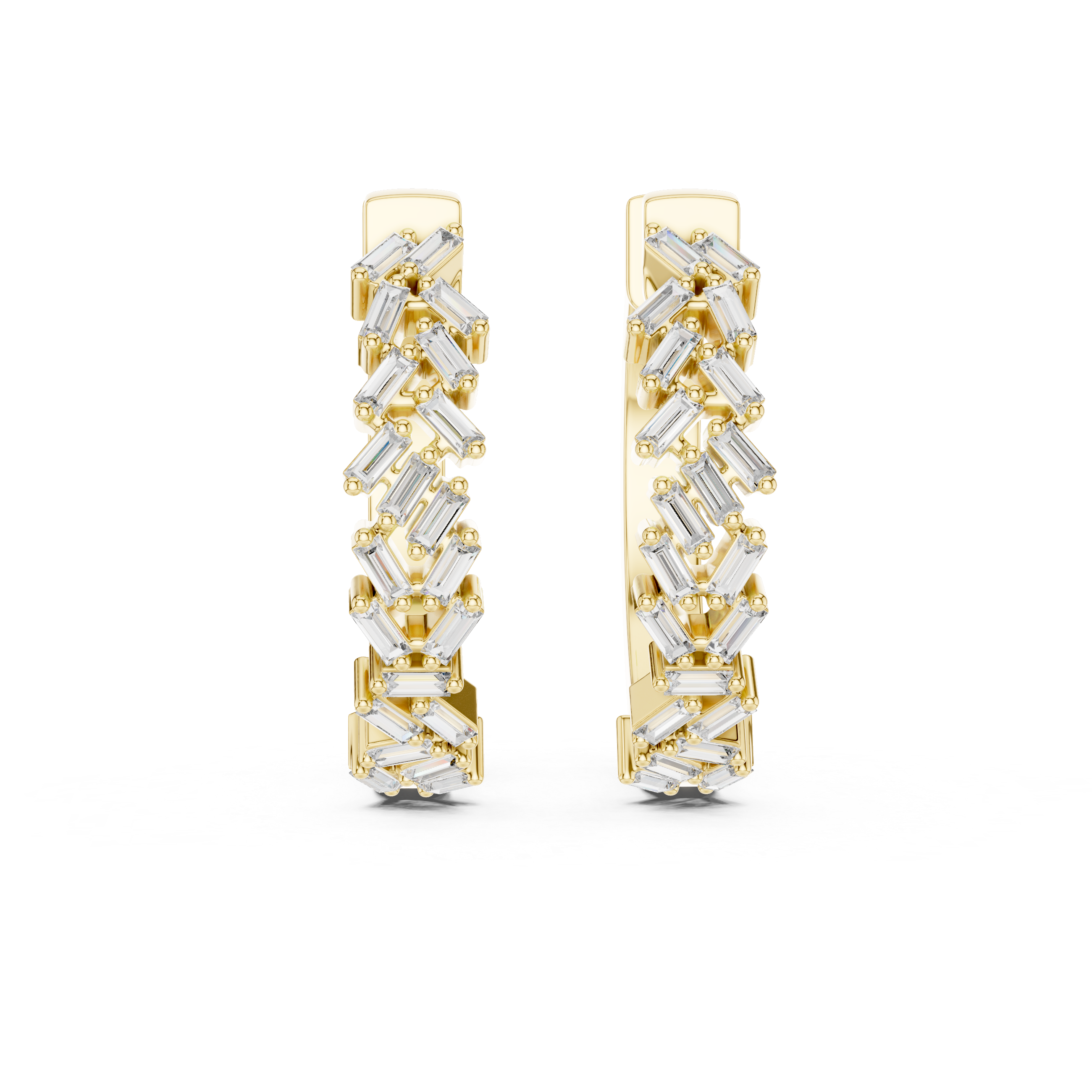 Geometric Baguette Diamond Hoop Earrings