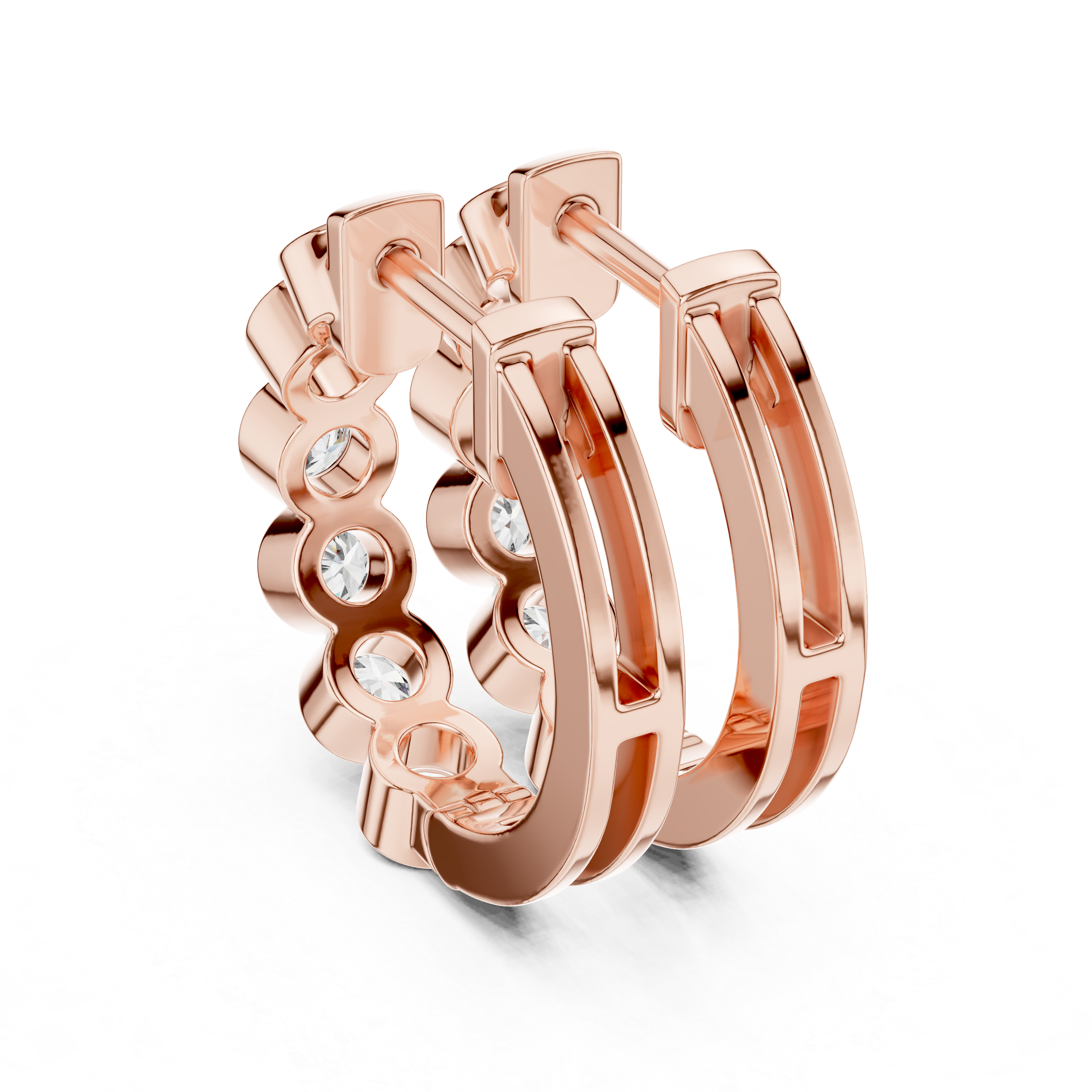 Bezel Set Diamond Hoop Earrings in Gold