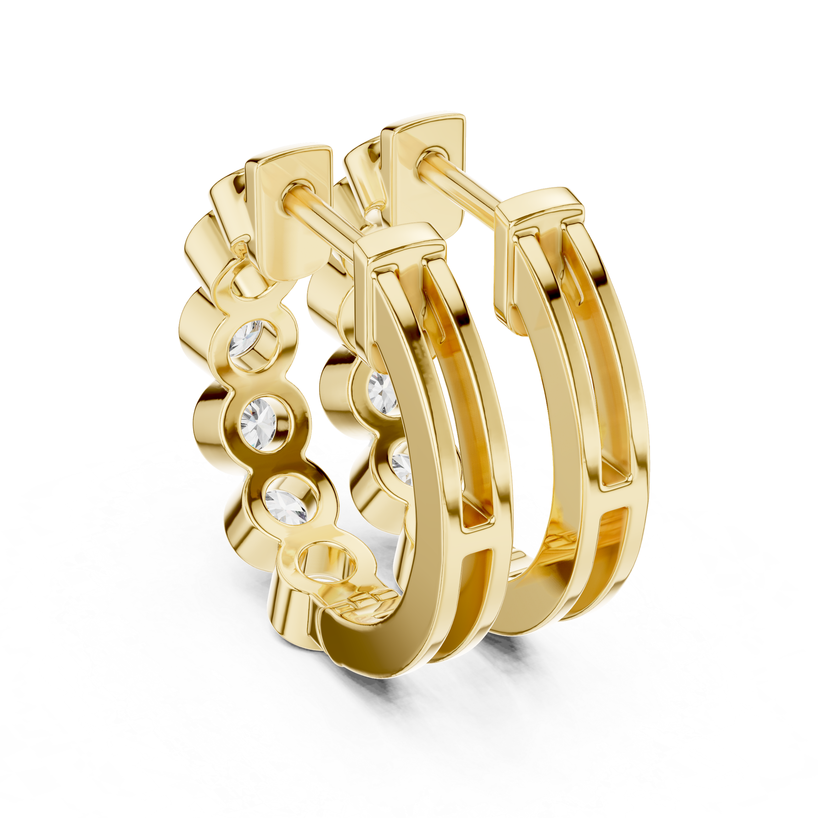 Bezel Set Diamond Hoop Earrings in Gold