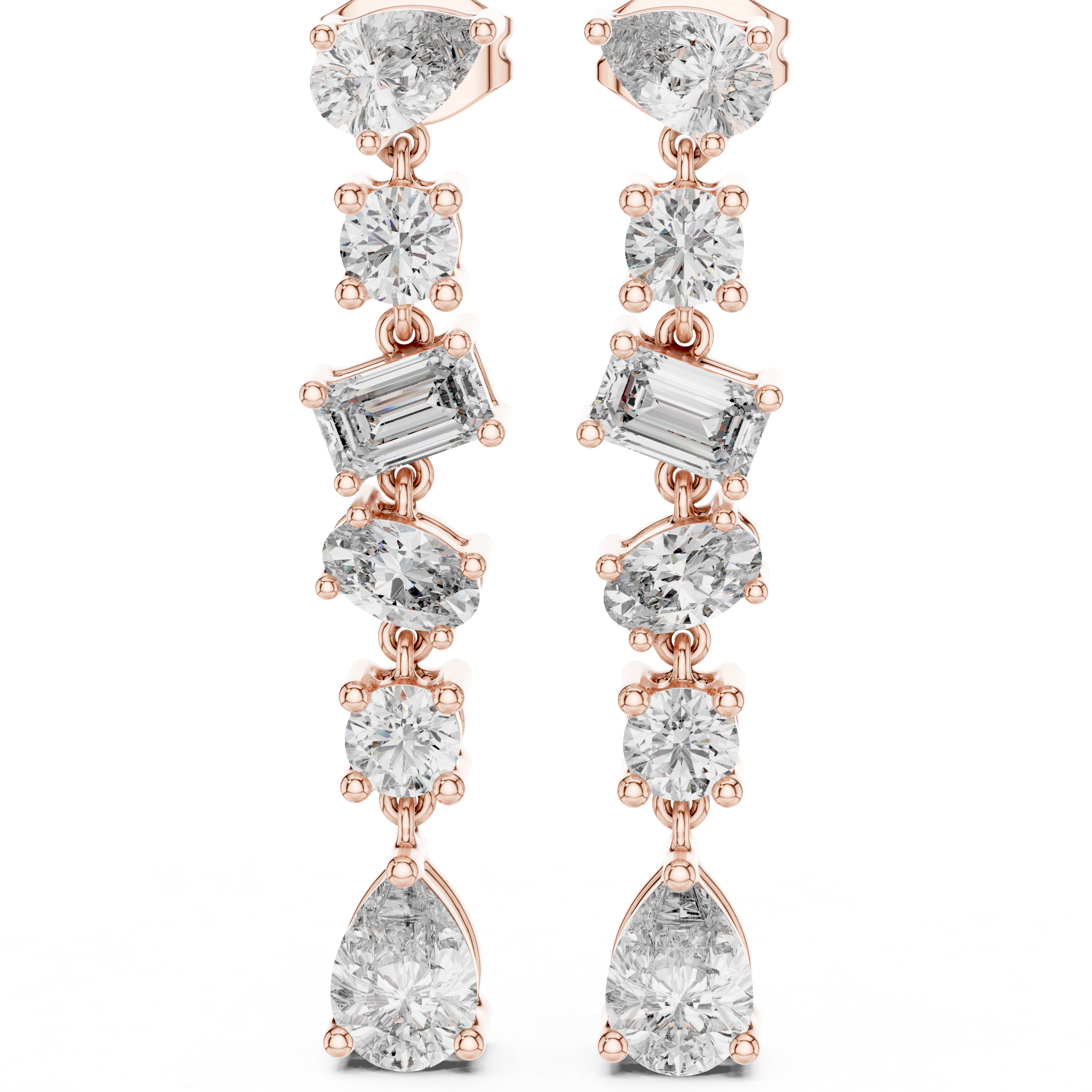 Multi Shape Diamond Drop Earrings in Gold