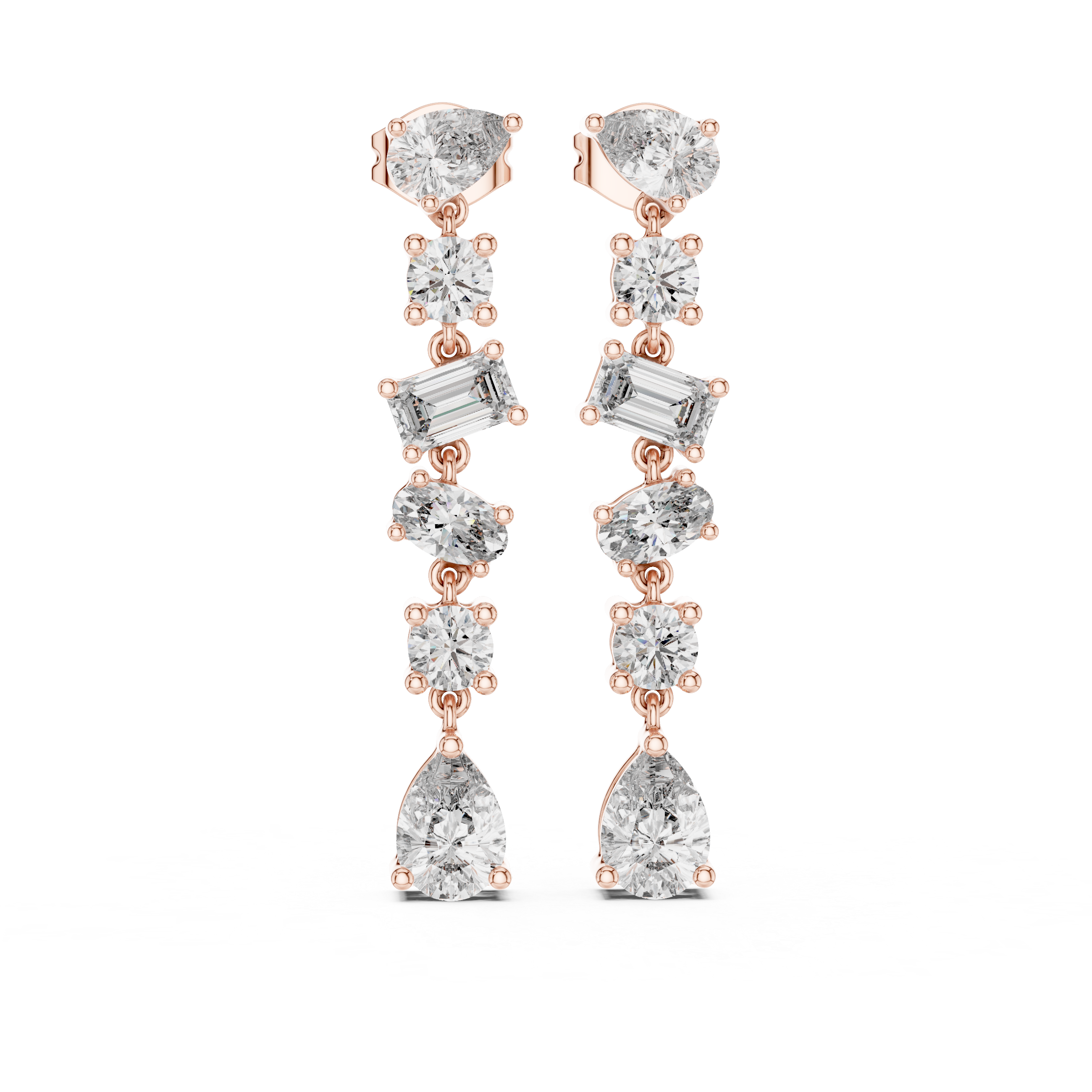 Multi Shape Diamond Drop Earrings in Gold