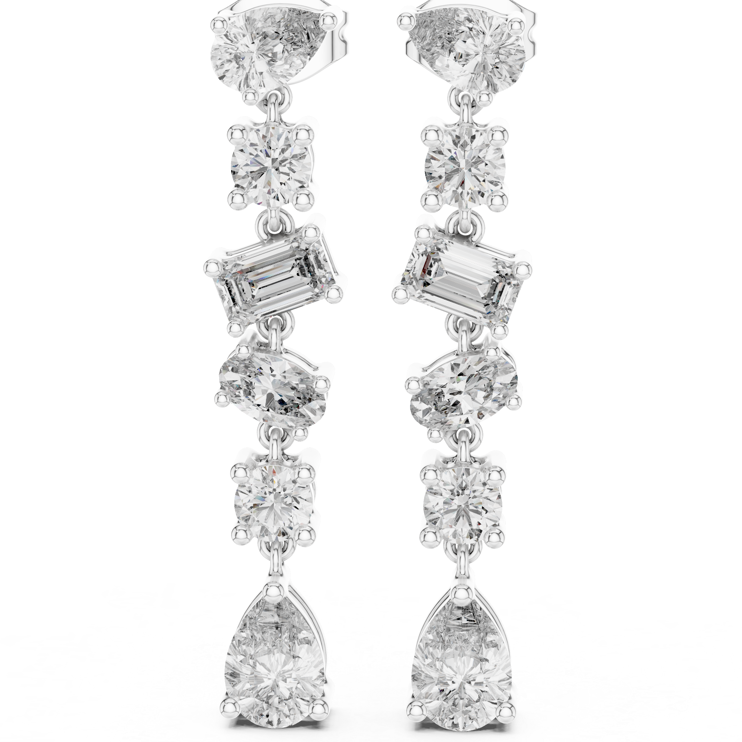 Multi Shape Diamond Drop Earrings in Gold