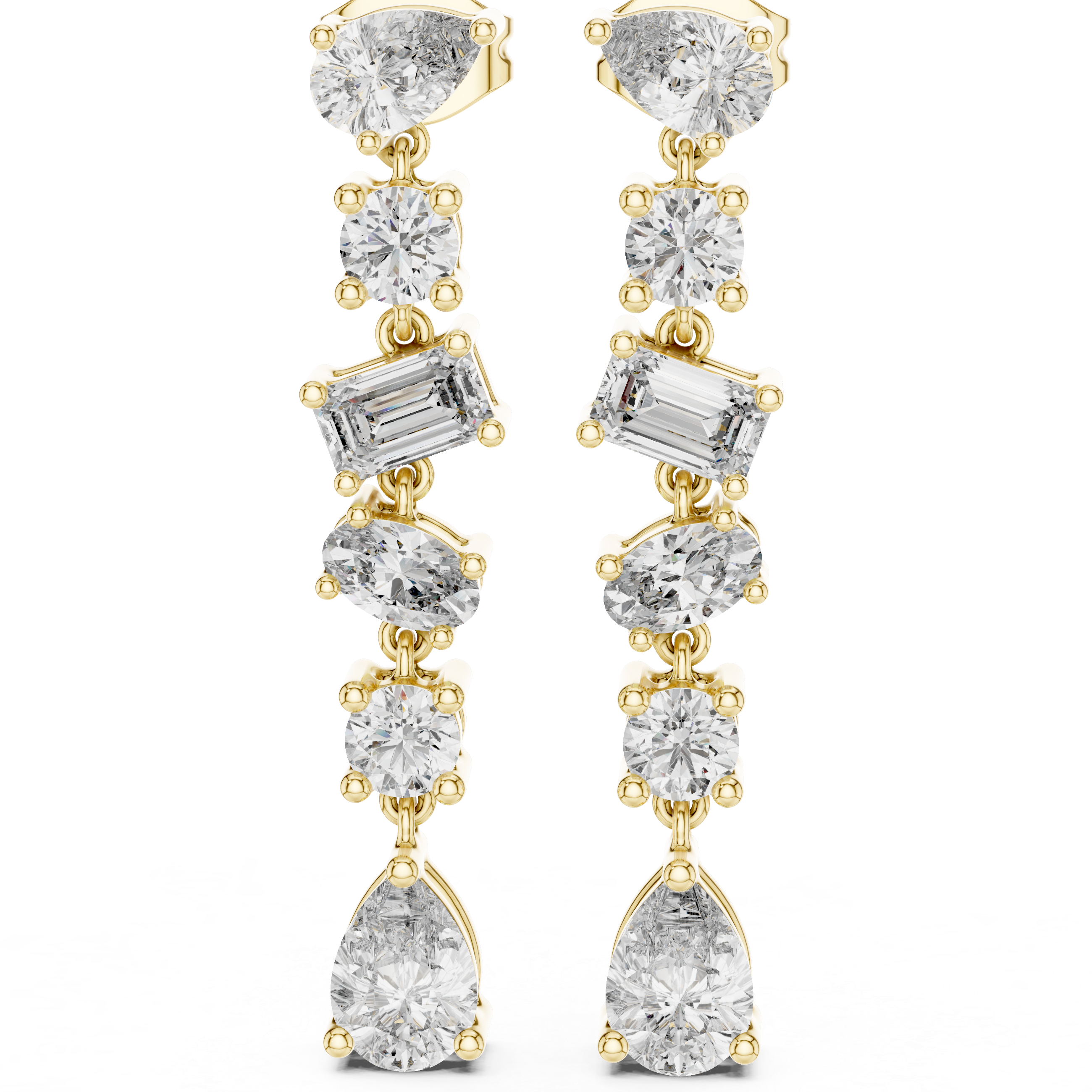 Multi Shape Diamond Drop Earrings in Gold
