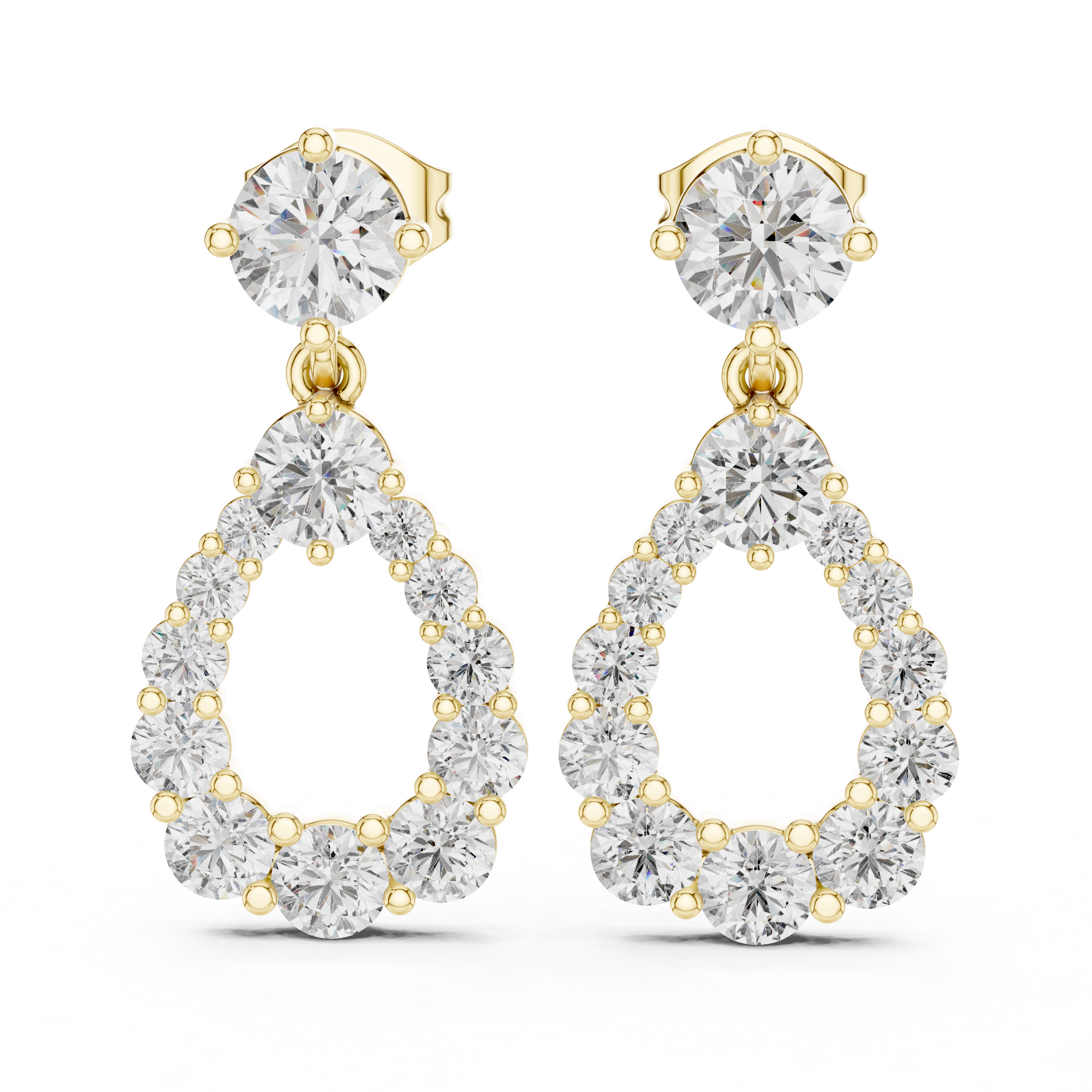 Diamond Teardrop Halo Drop Earrings in Gold