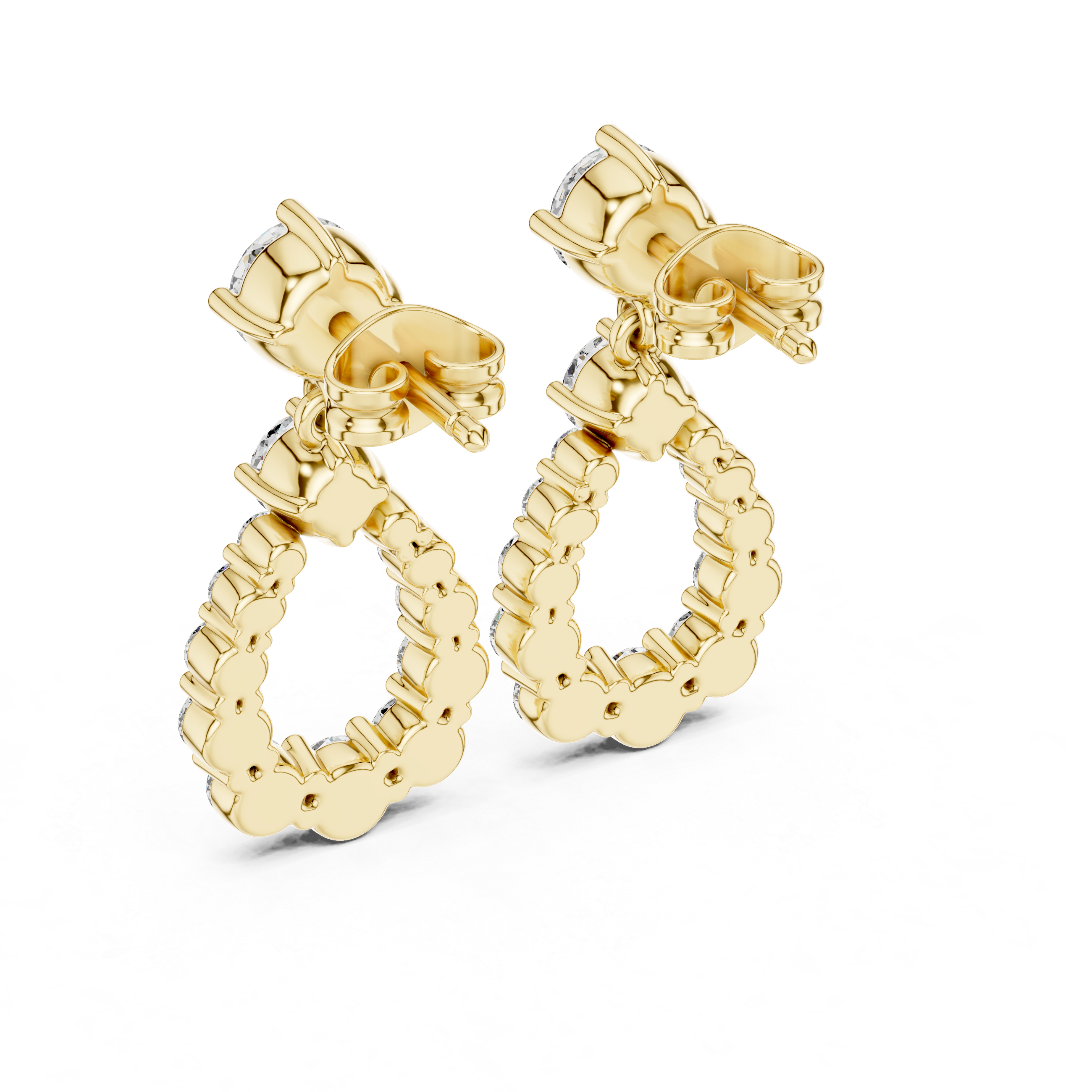 Diamond Teardrop Halo Drop Earrings in Gold