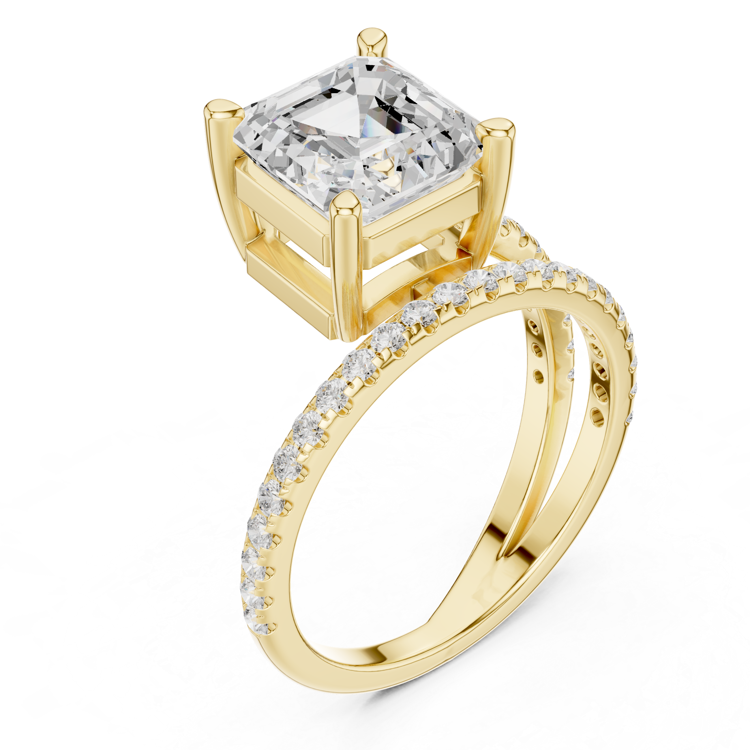 Split Shank Asscher Cut Solitaire Engagement Ring with Pavé Diamond Band