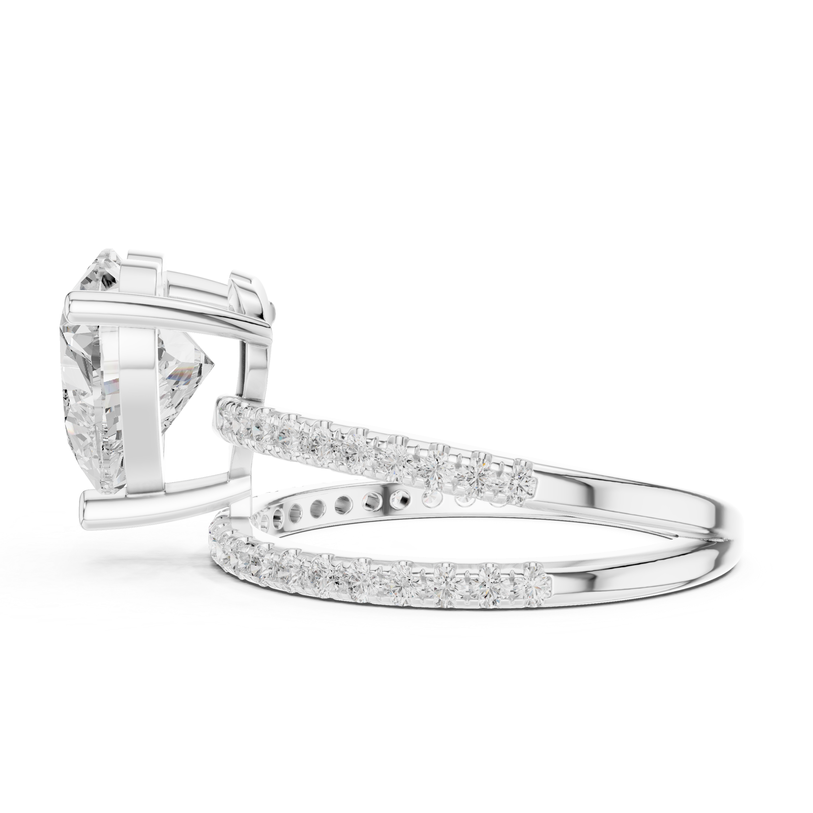Split Shank Heart Cut Solitaire Engagement Ring with Pavé Diamond Band