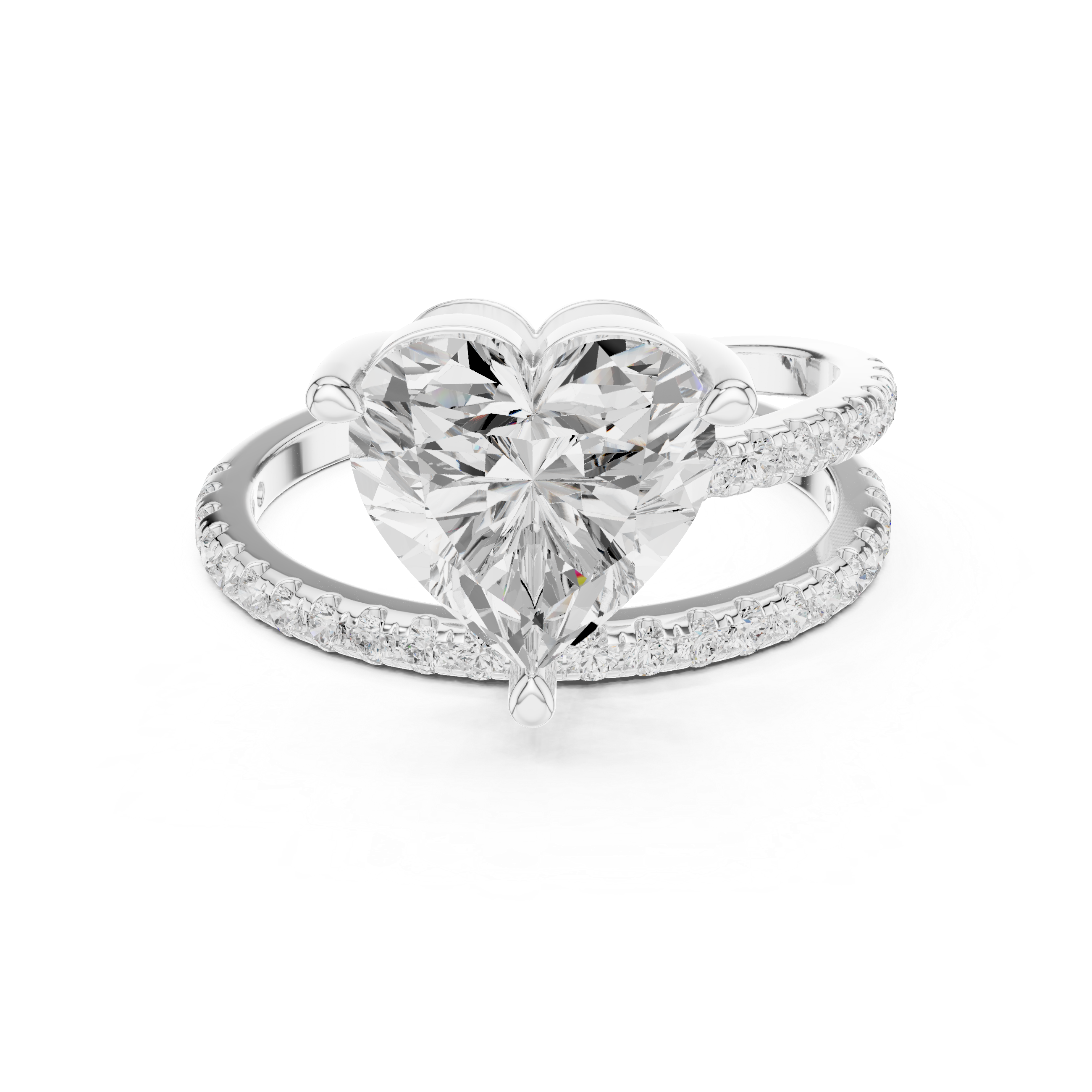 Split Shank Heart Cut Solitaire Engagement Ring with Pavé Diamond Band