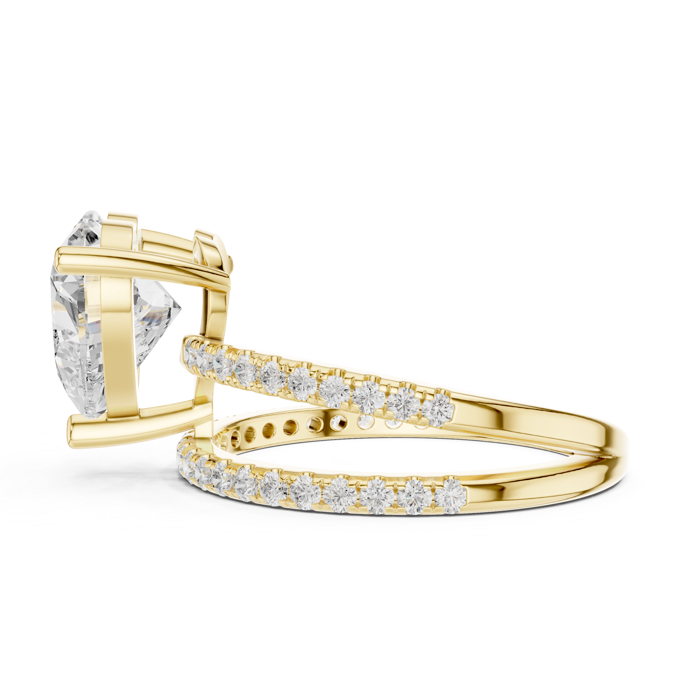 Split Shank Heart Cut Solitaire Engagement Ring with Pavé Diamond Band
