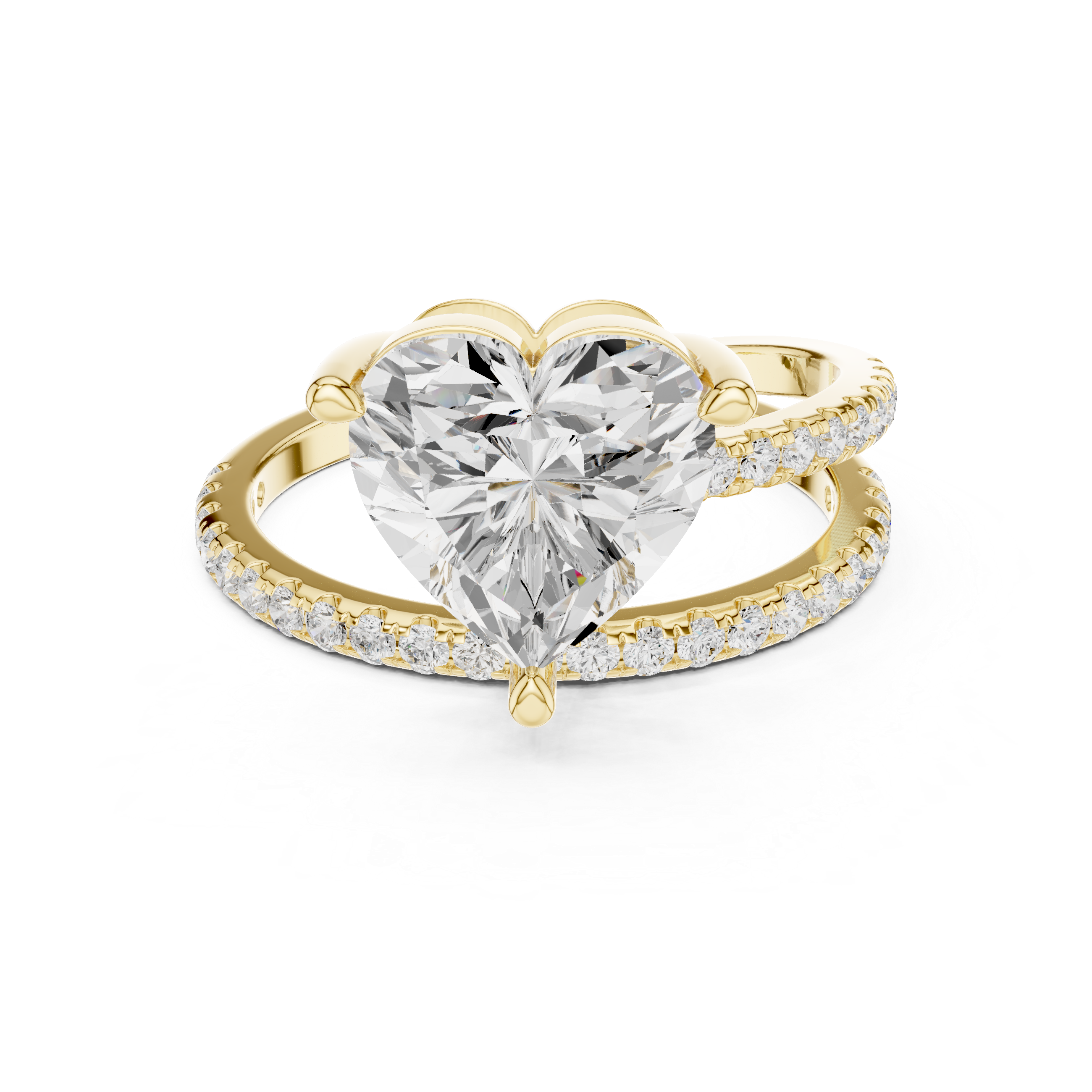 Split Shank Heart Cut Solitaire Engagement Ring with Pavé Diamond Band