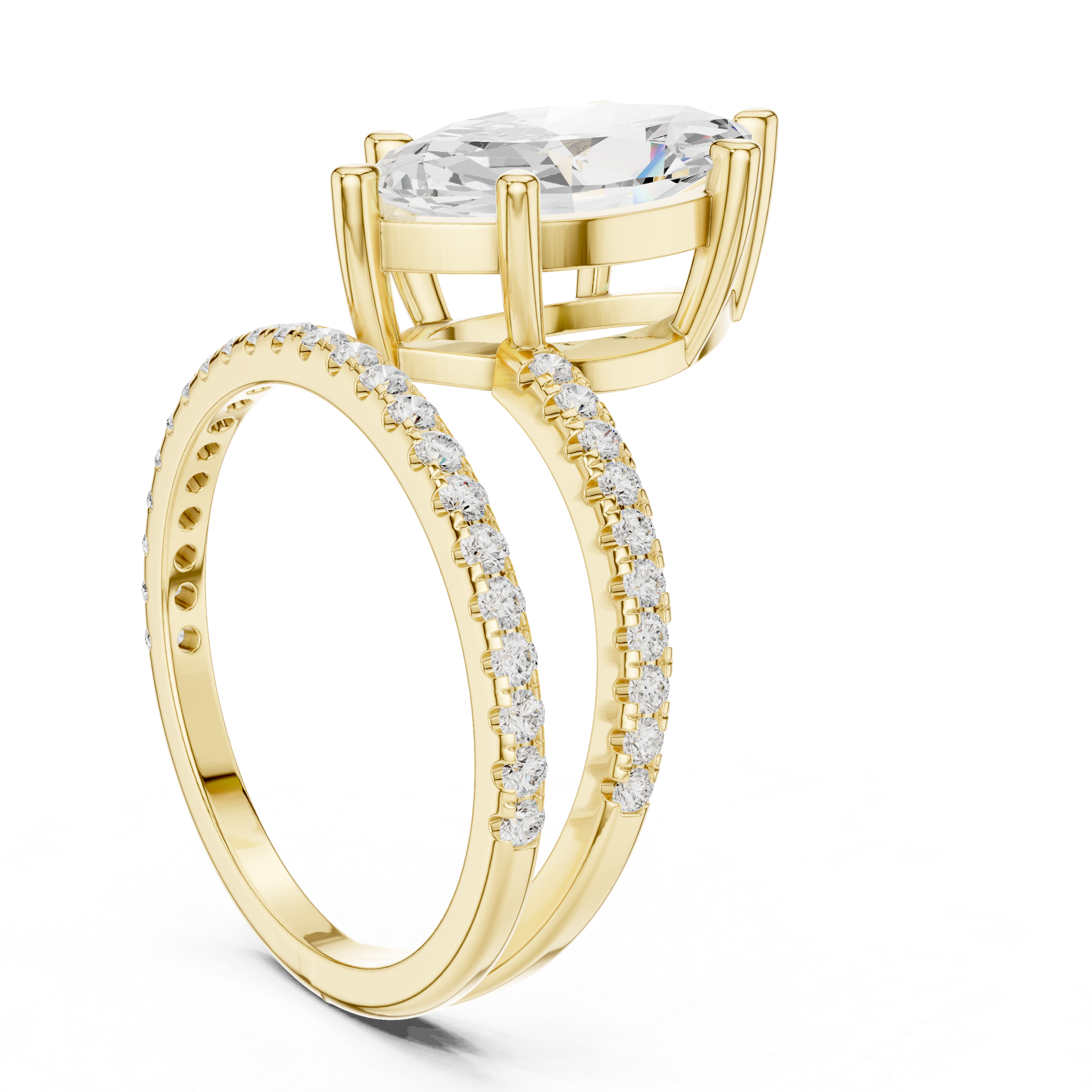 Split Shank Marquise Cut Solitaire Engagement Ring with Pavé Diamond Band