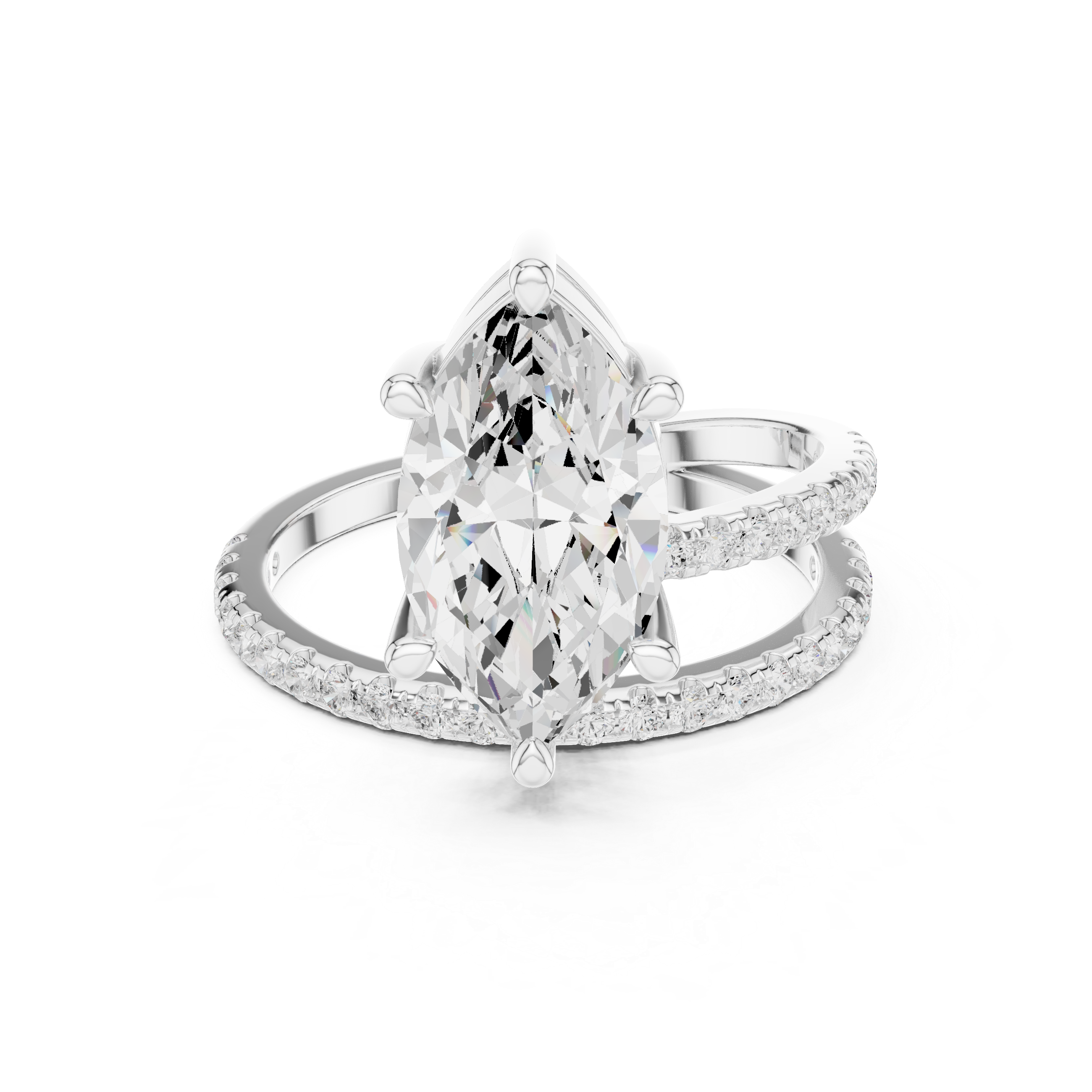 Split Shank Marquise Cut Solitaire Engagement Ring with Pavé Diamond Band