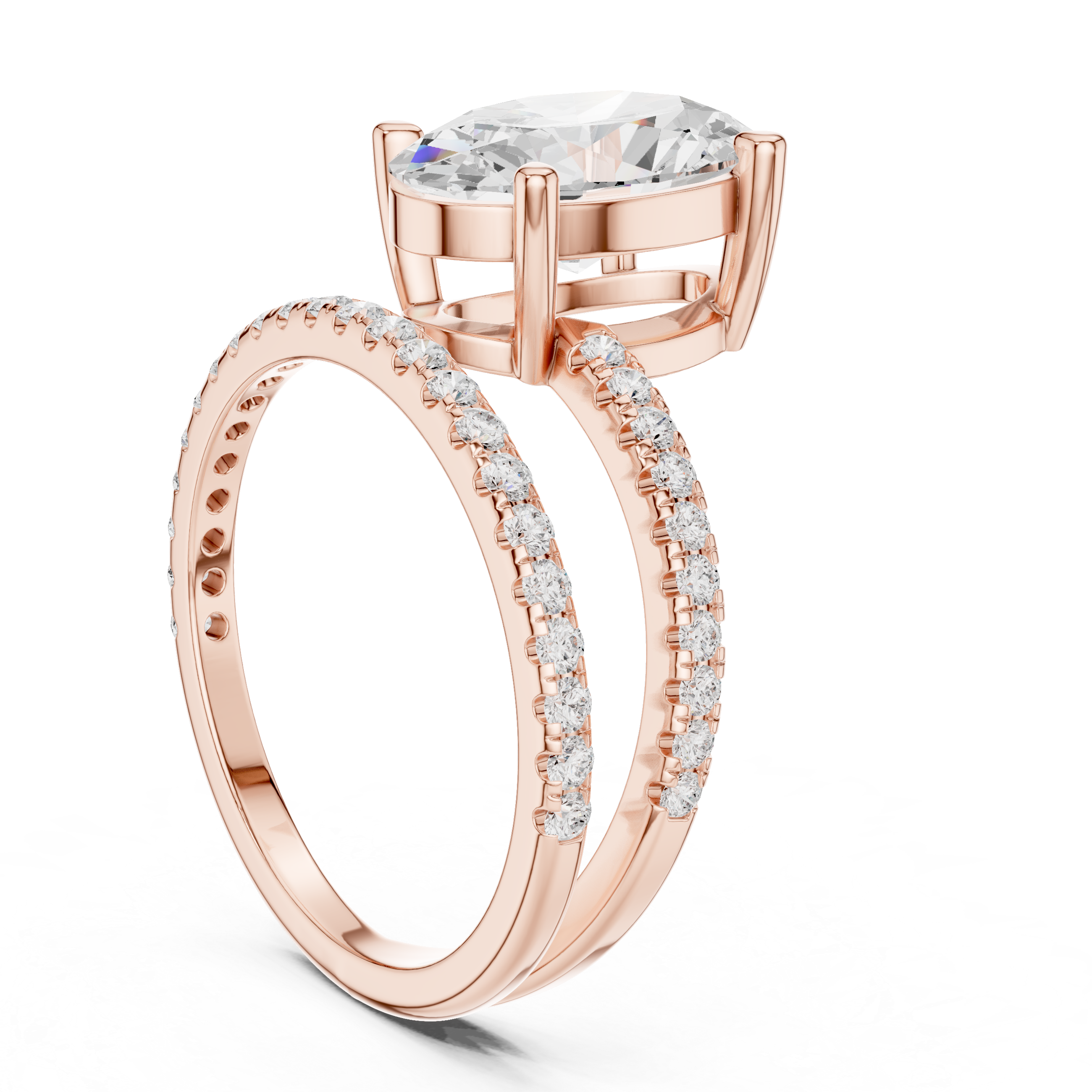 Split Shank Oval Cut Solitaire Engagement Ring with Pavé Diamond Band