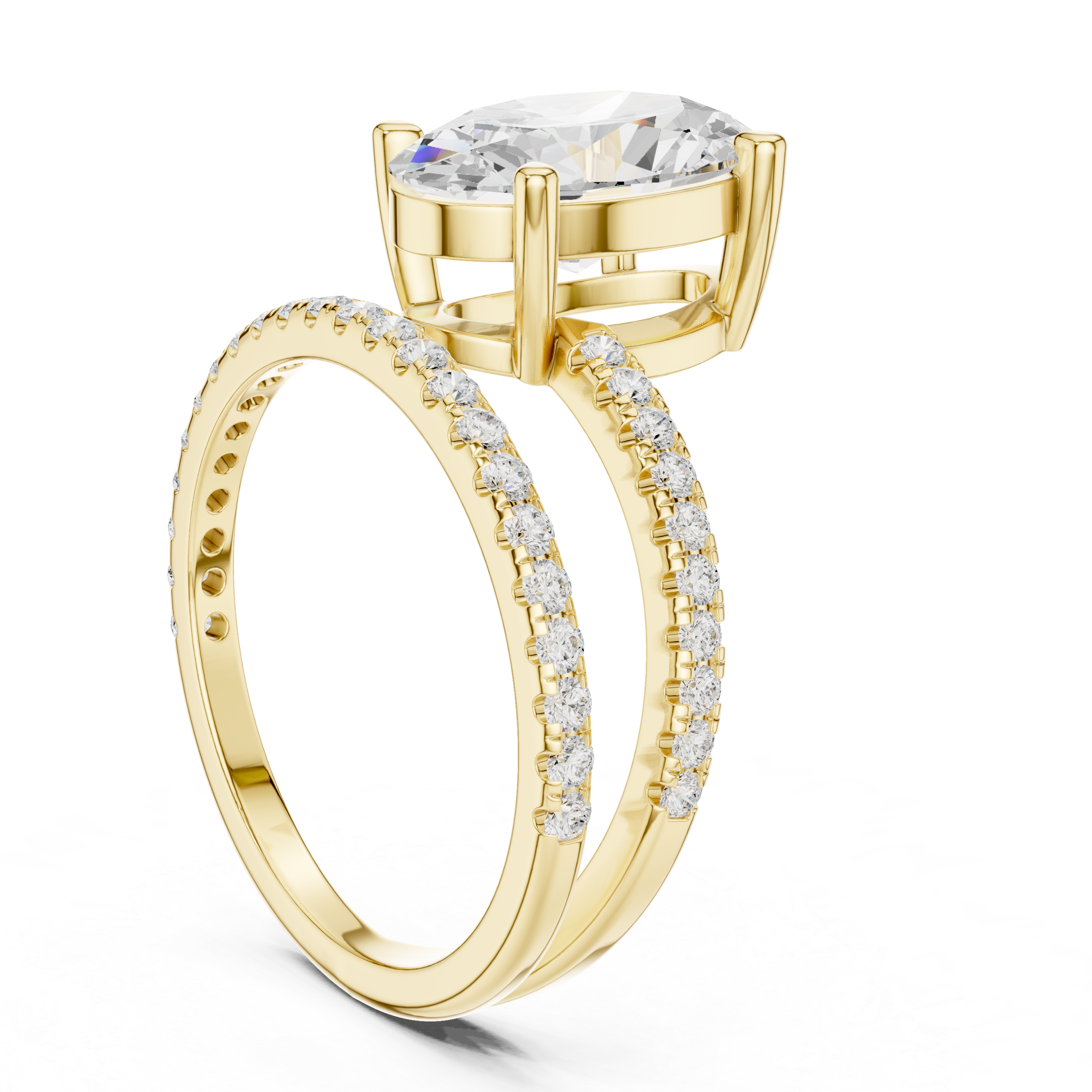 Split Shank Oval Cut Solitaire Engagement Ring with Pavé Diamond Band