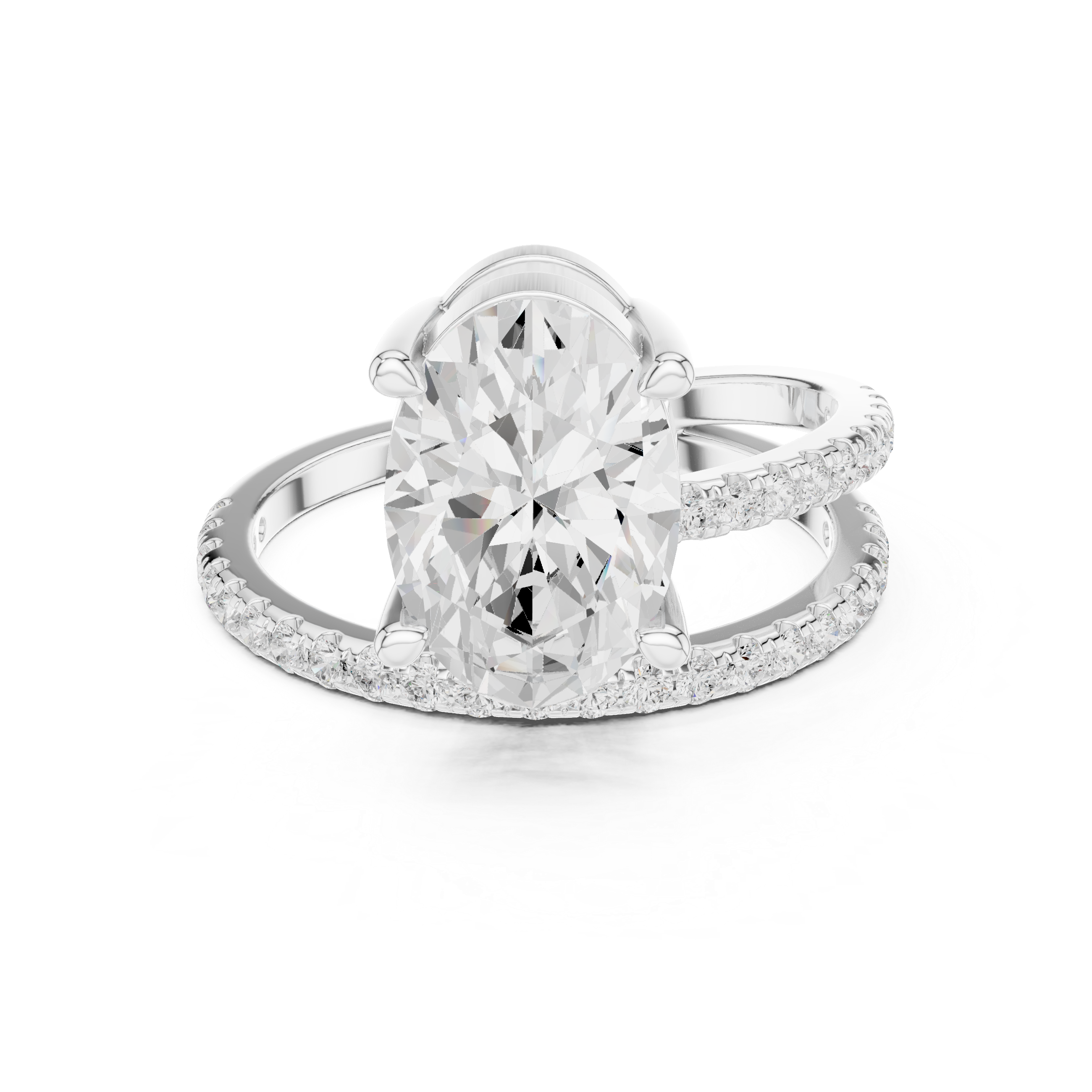 Split Shank Oval Cut Solitaire Engagement Ring with Pavé Diamond Band