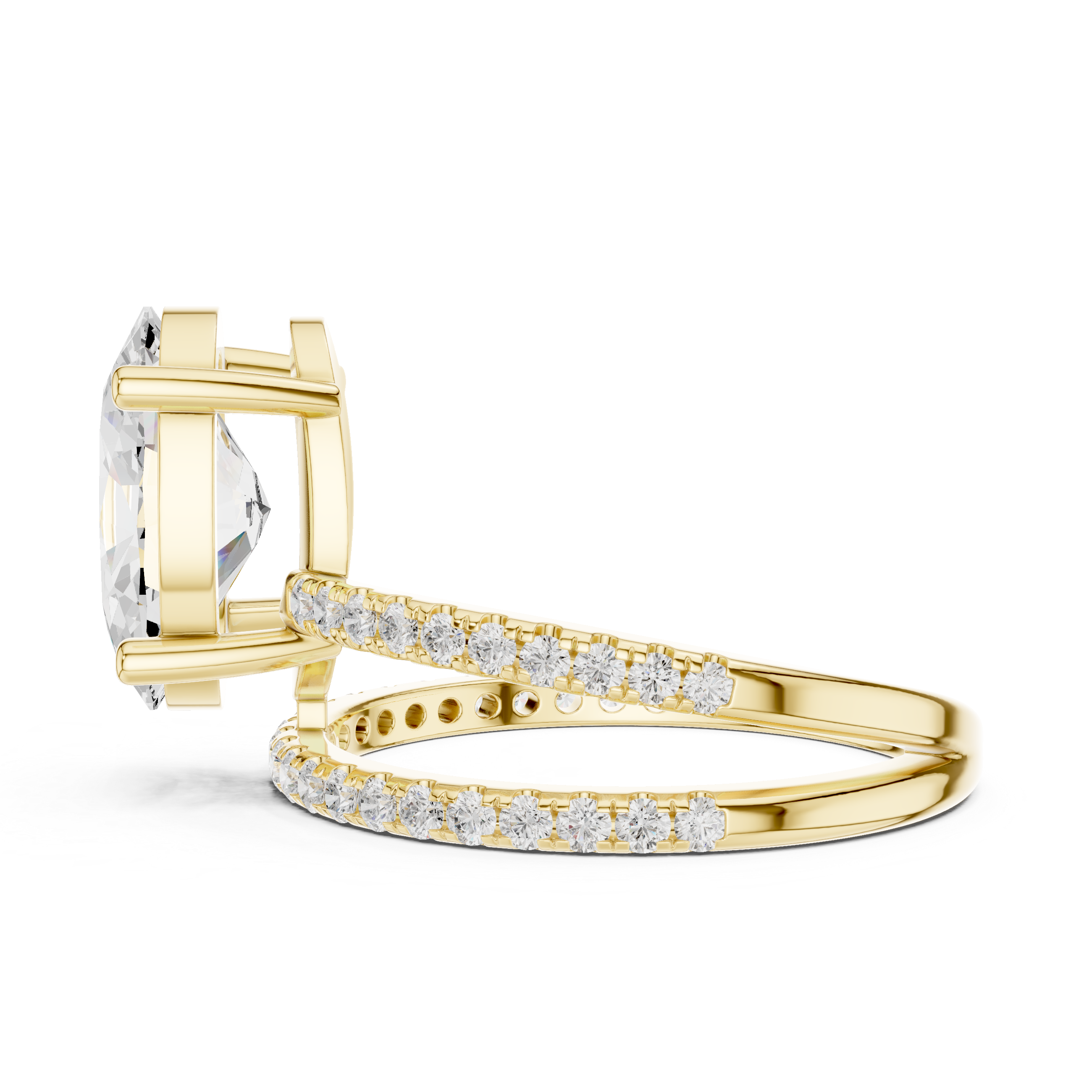 Split Shank Oval Cut Solitaire Engagement Ring with Pavé Diamond Band