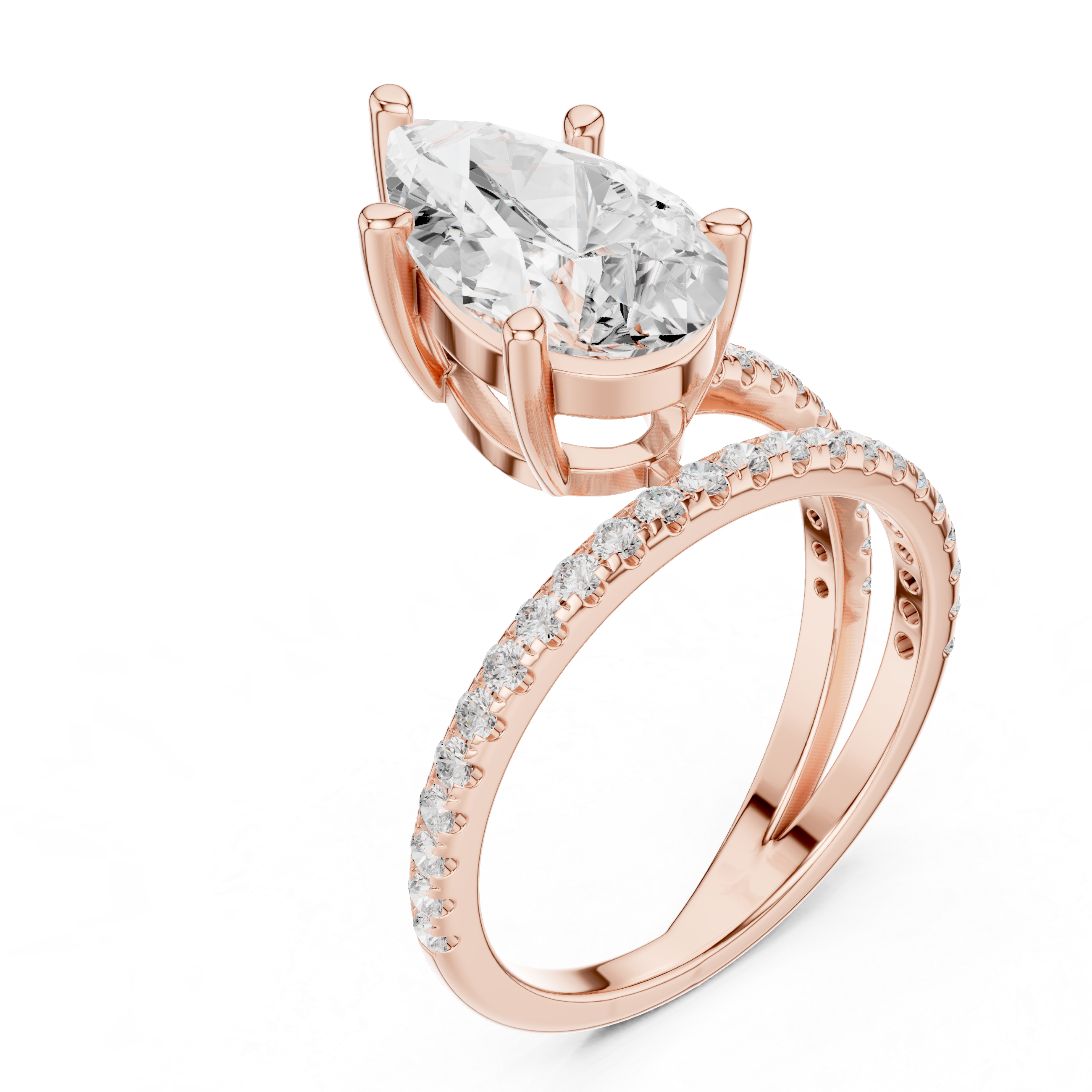 Split Shank Pear Cut Solitaire Engagement Ring with Pavé Diamond Band