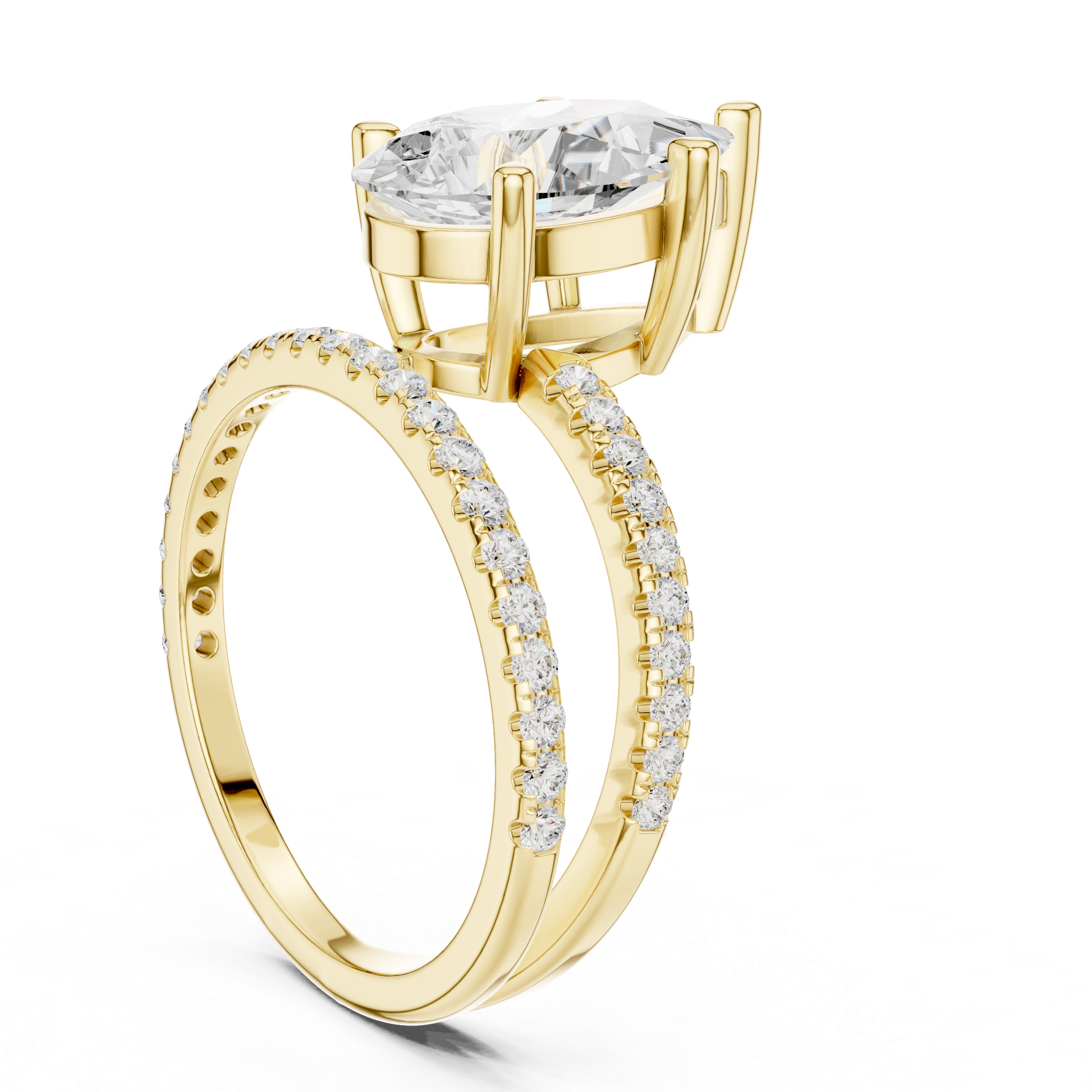 Split Shank Pear Cut Solitaire Engagement Ring with Pavé Diamond Band