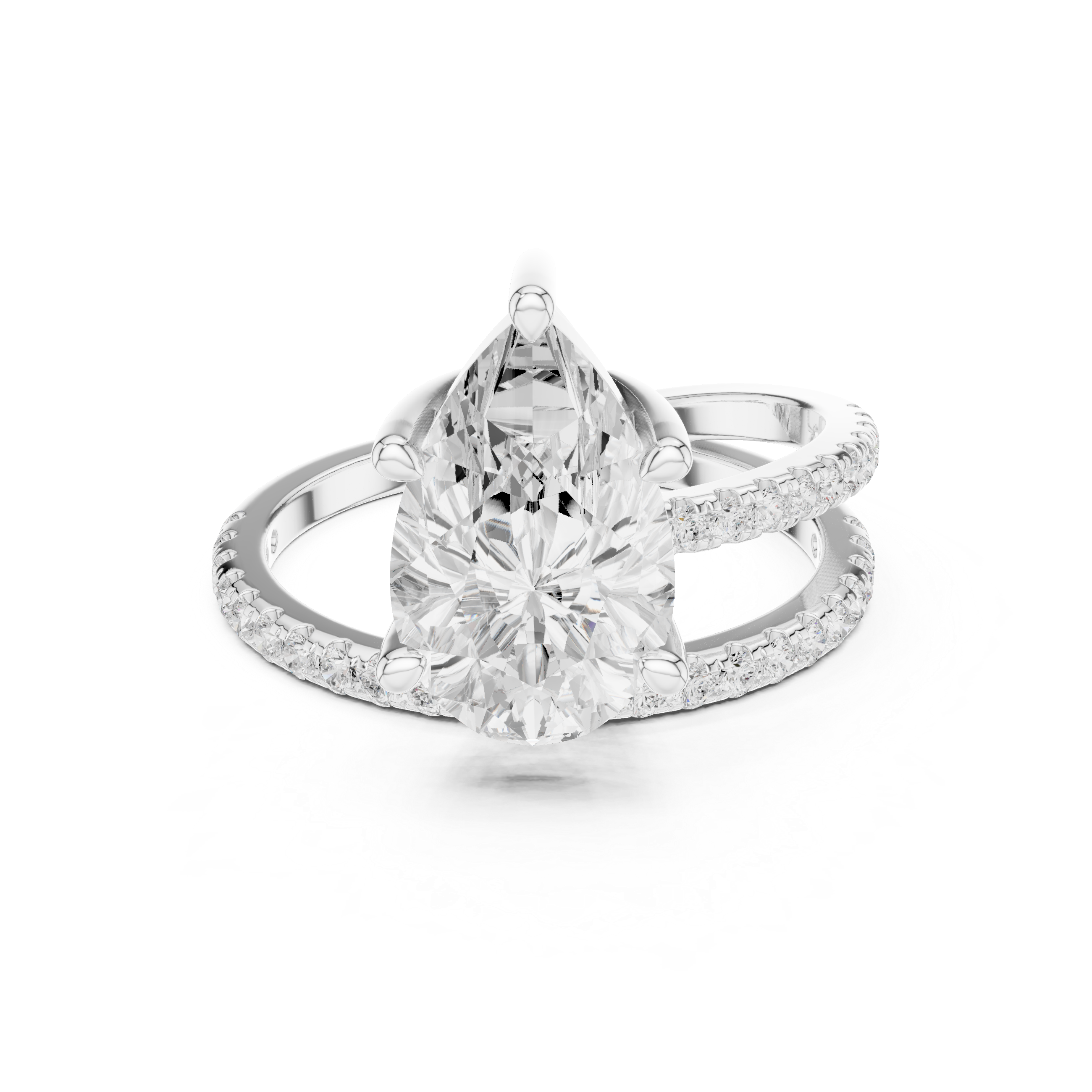 Split Shank Pear Cut Solitaire Engagement Ring with Pavé Diamond Band