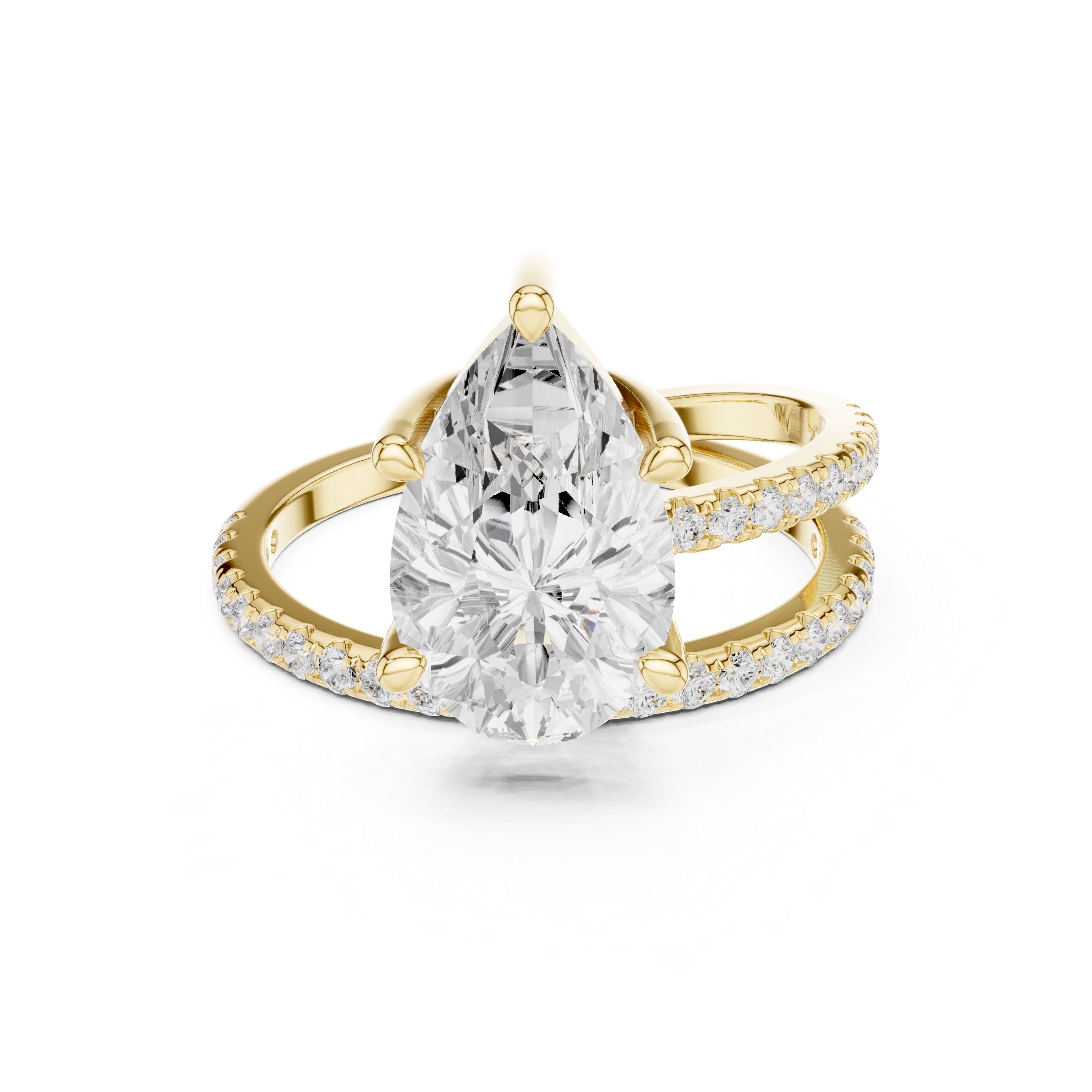 Split Shank Pear Cut Solitaire Engagement Ring with Pavé Diamond Band