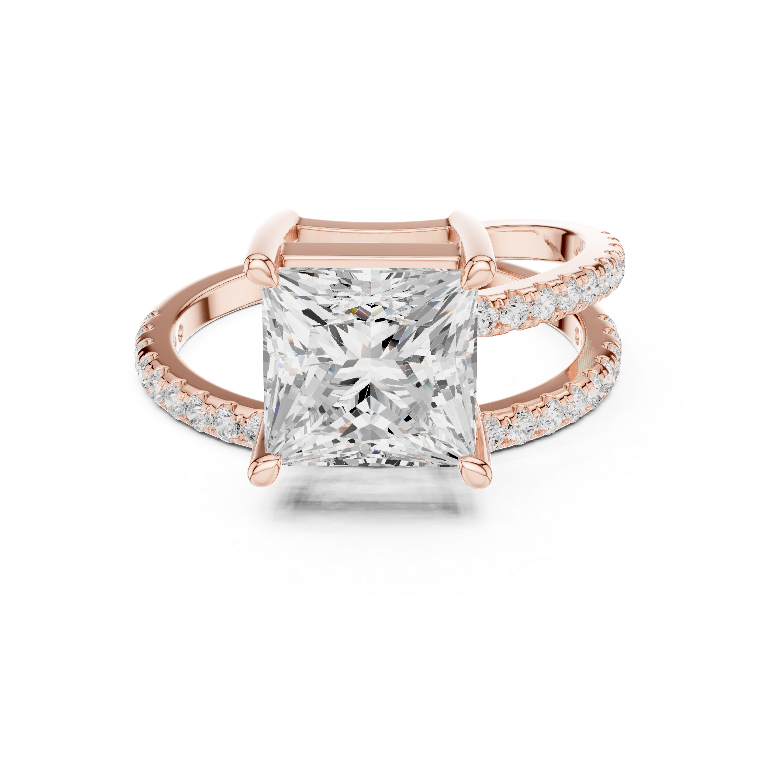 Split Shank Princess Cut Solitaire Engagement Ring with Pavé Diamond Band