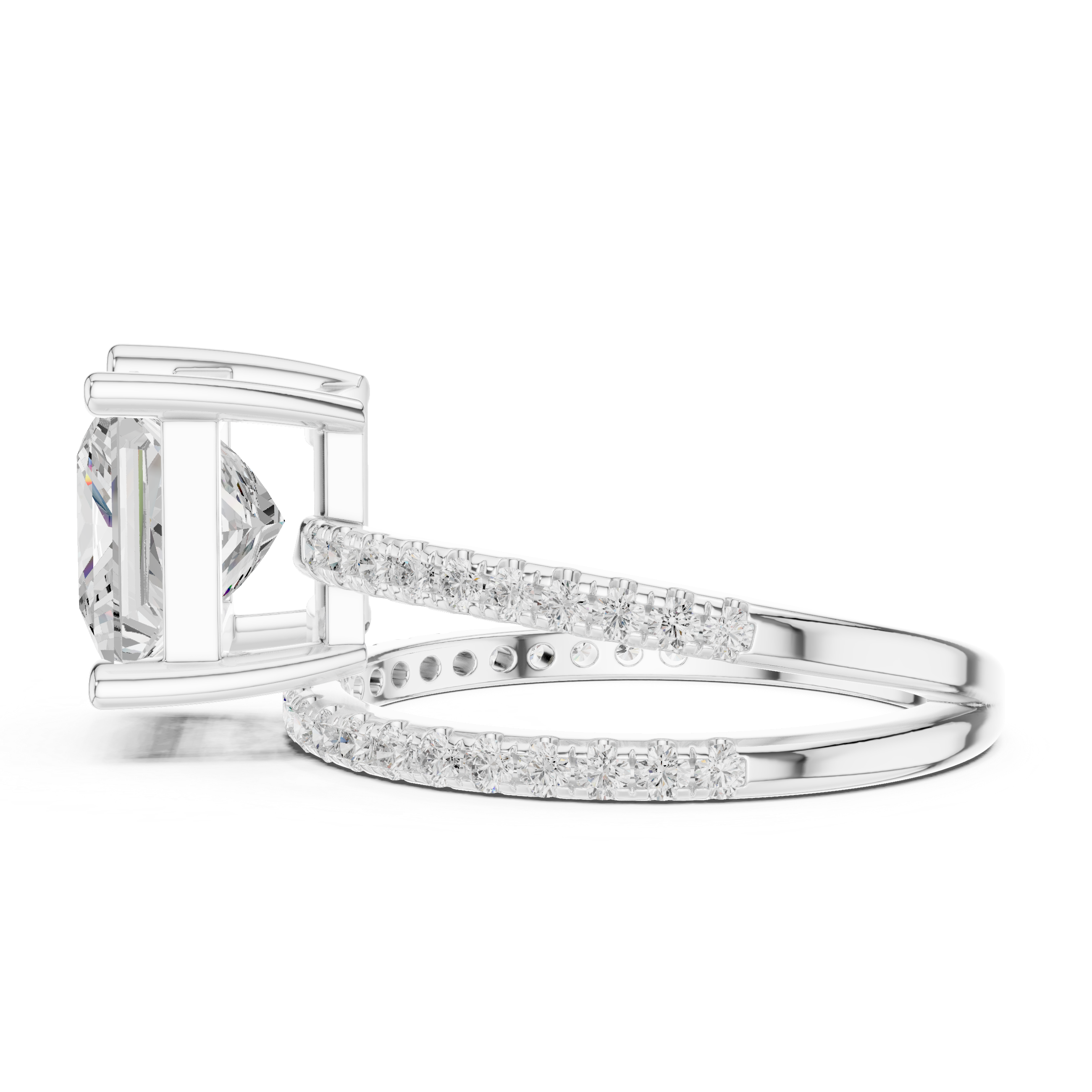 Split Shank Princess Cut Solitaire Engagement Ring with Pavé Diamond Band