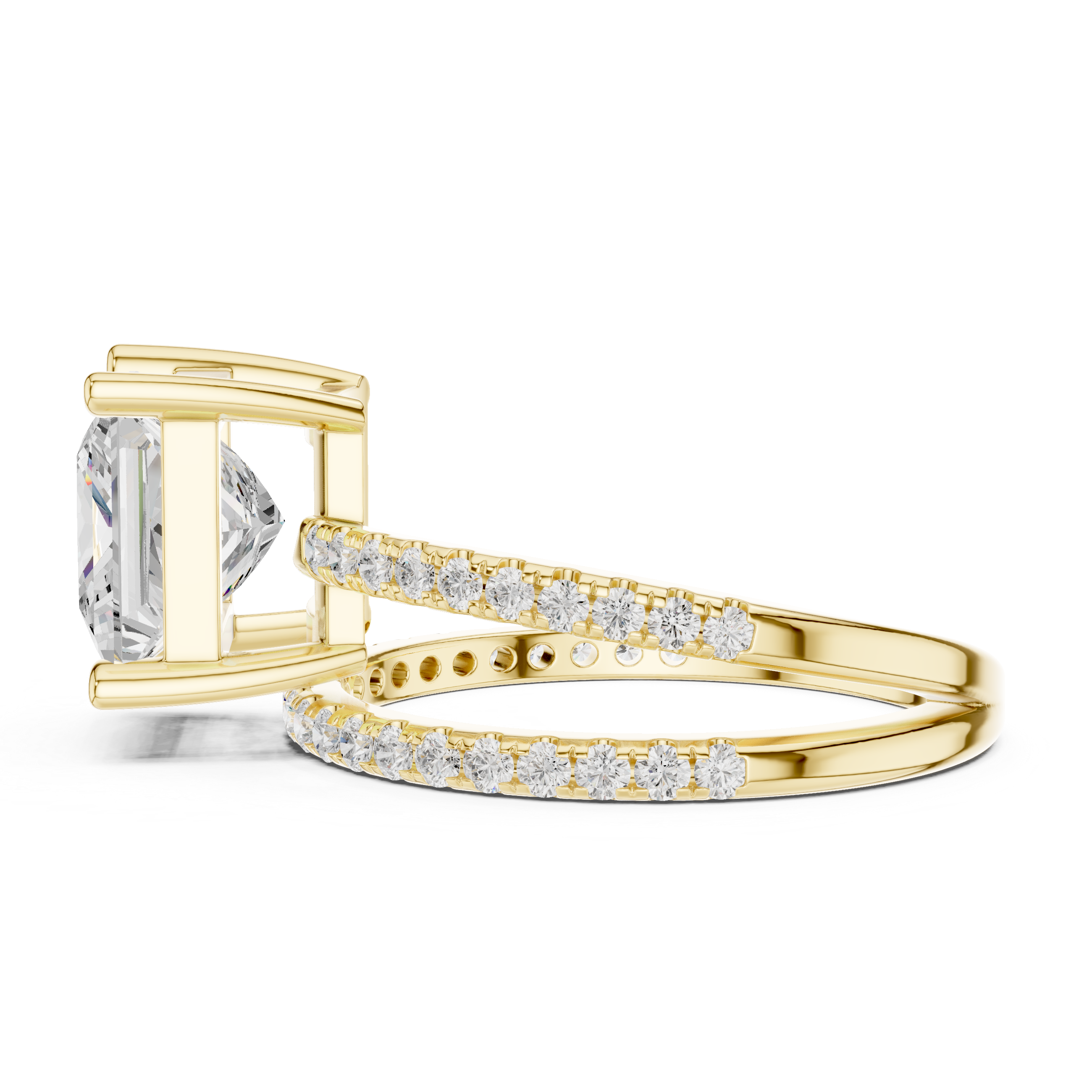 Split Shank Princess Cut Solitaire Engagement Ring with Pavé Diamond Band