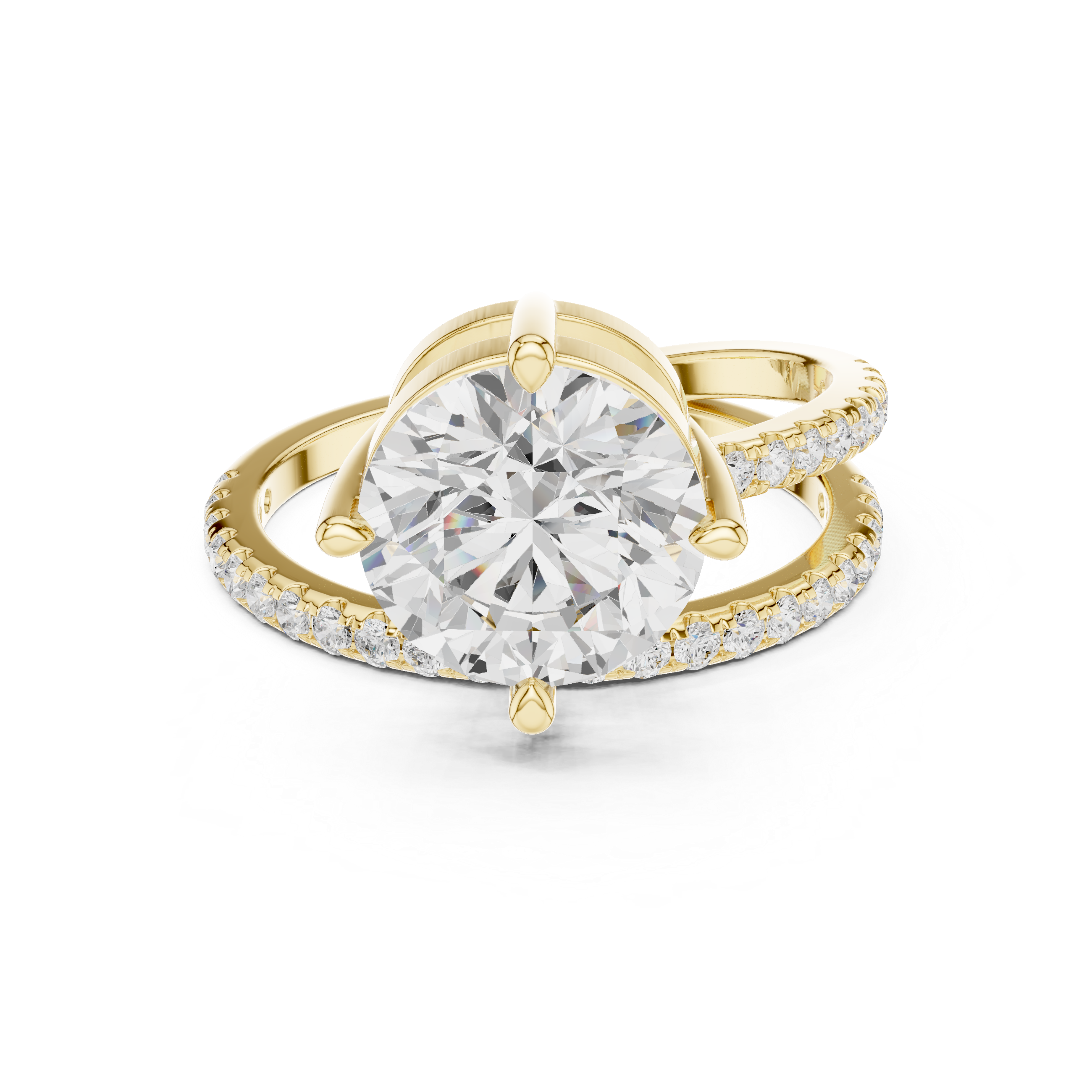 Split Shank Round Cut Solitaire Engagement Ring with Pavé Diamond Band