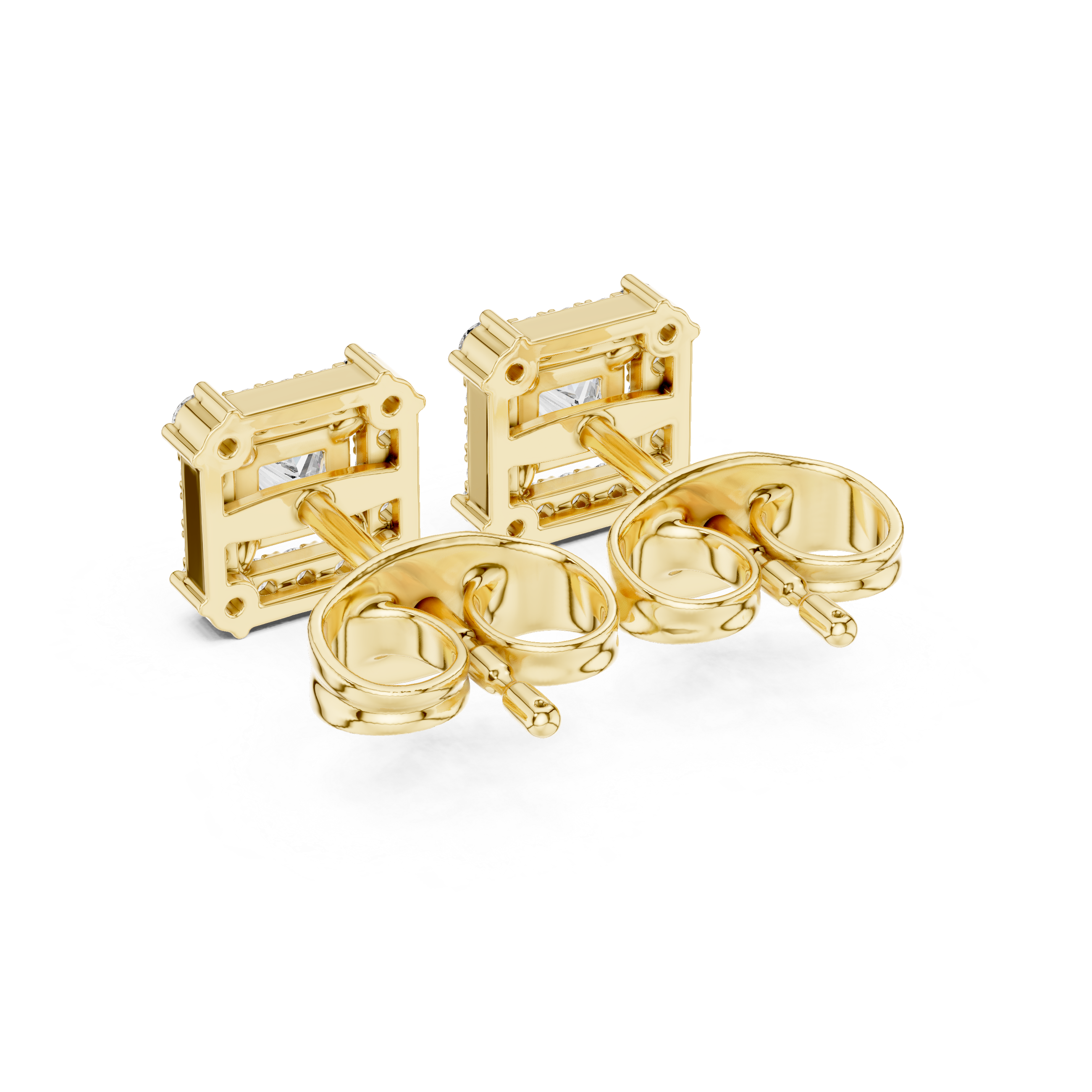 Princess Cut Halo Diamond Stud Earrings in Square Frame