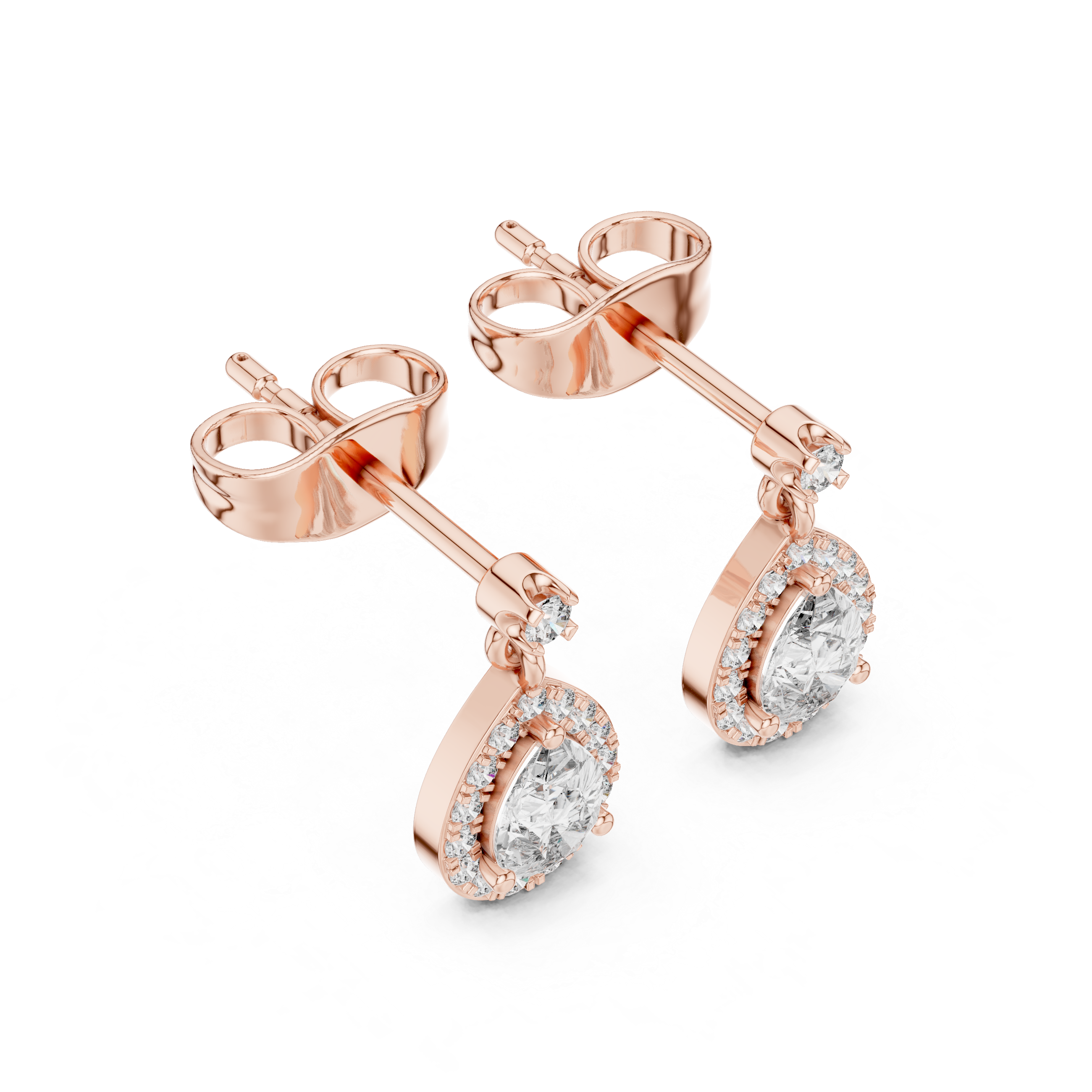Pear Cut Halo Drop Diamond Earrings with Micro Pavé Detailing