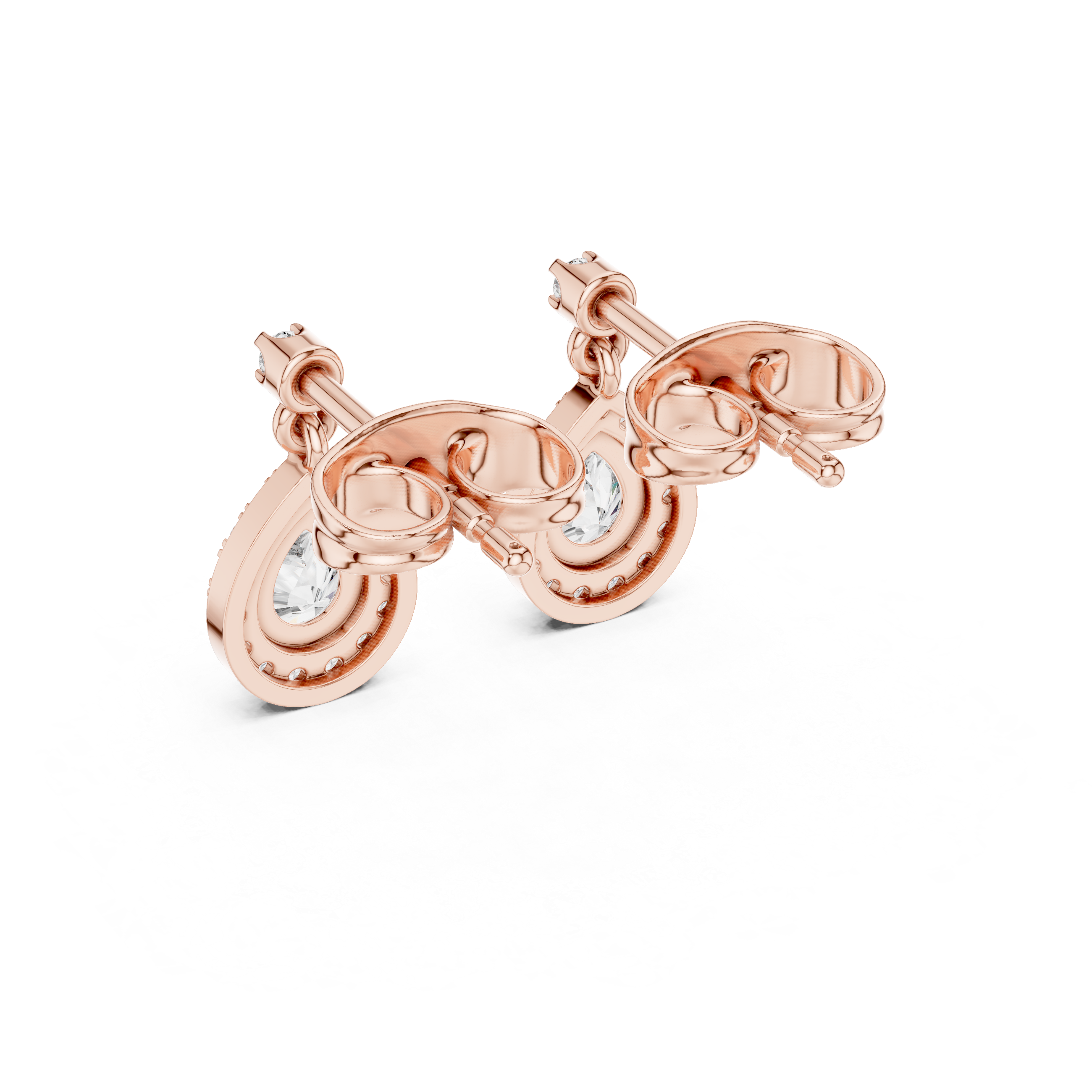 Pear Cut Halo Drop Diamond Earrings with Micro Pavé Detailing