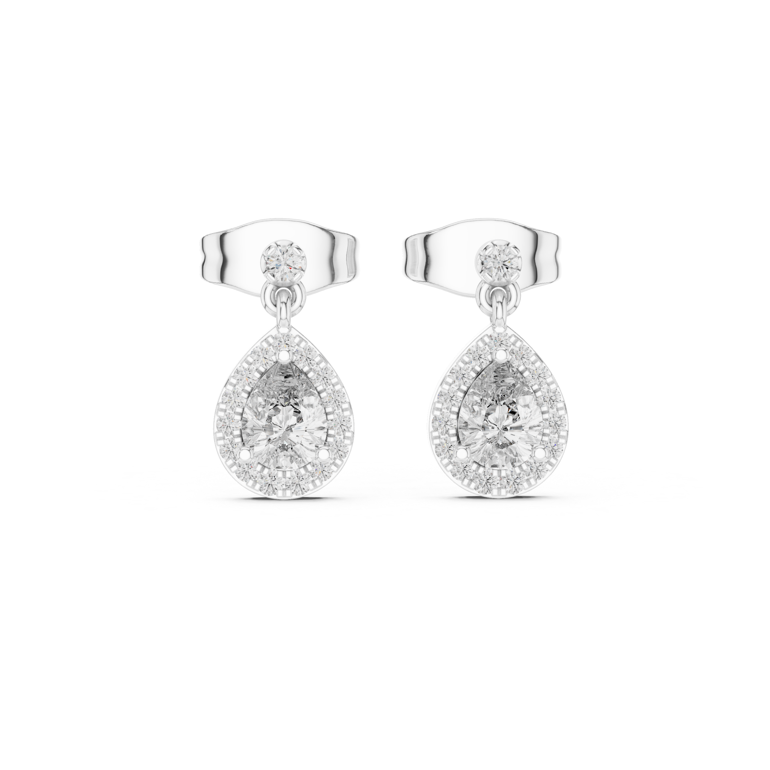 Pear Cut Halo Drop Diamond Earrings with Micro Pavé Detailing