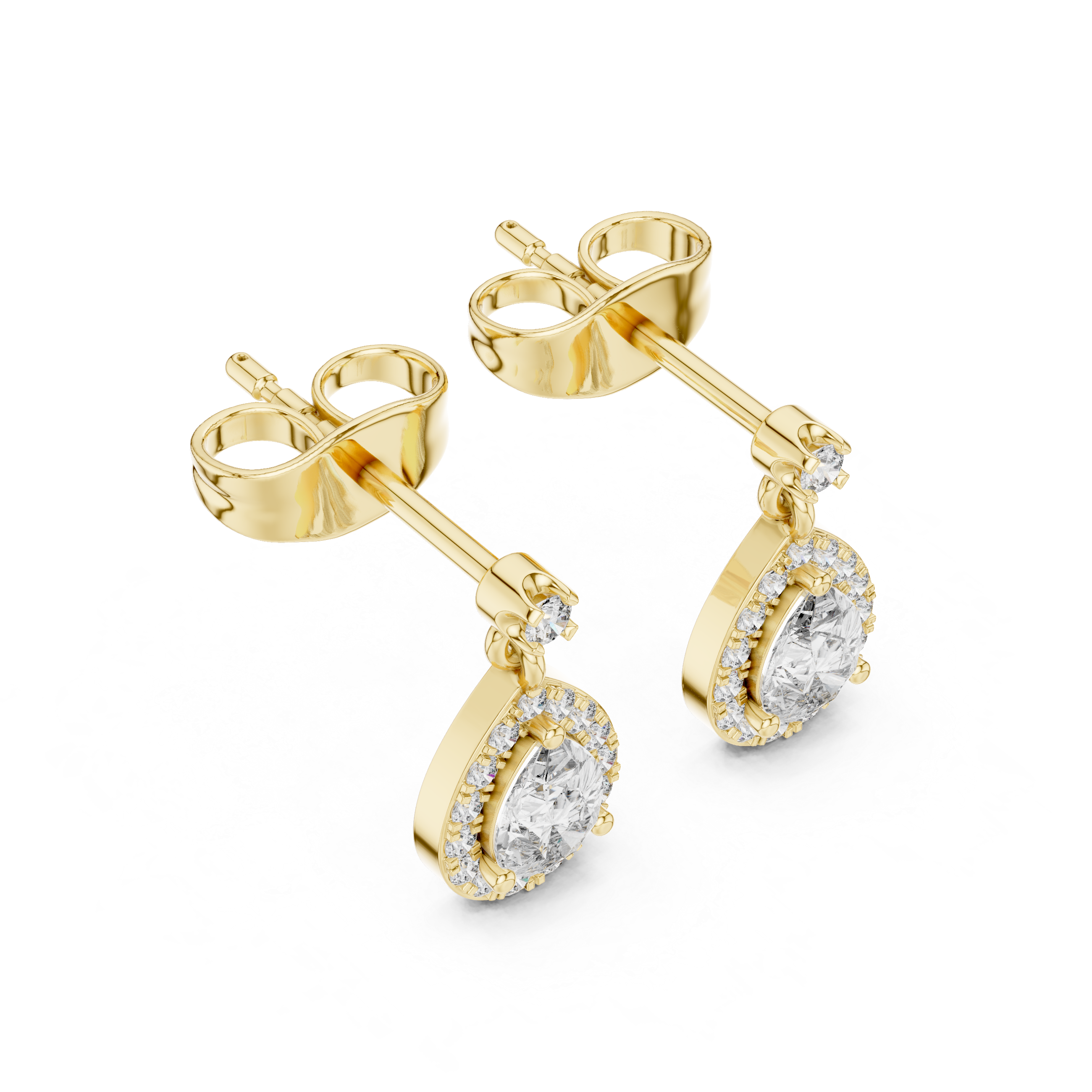 Pear Cut Halo Drop Diamond Earrings with Micro Pavé Detailing