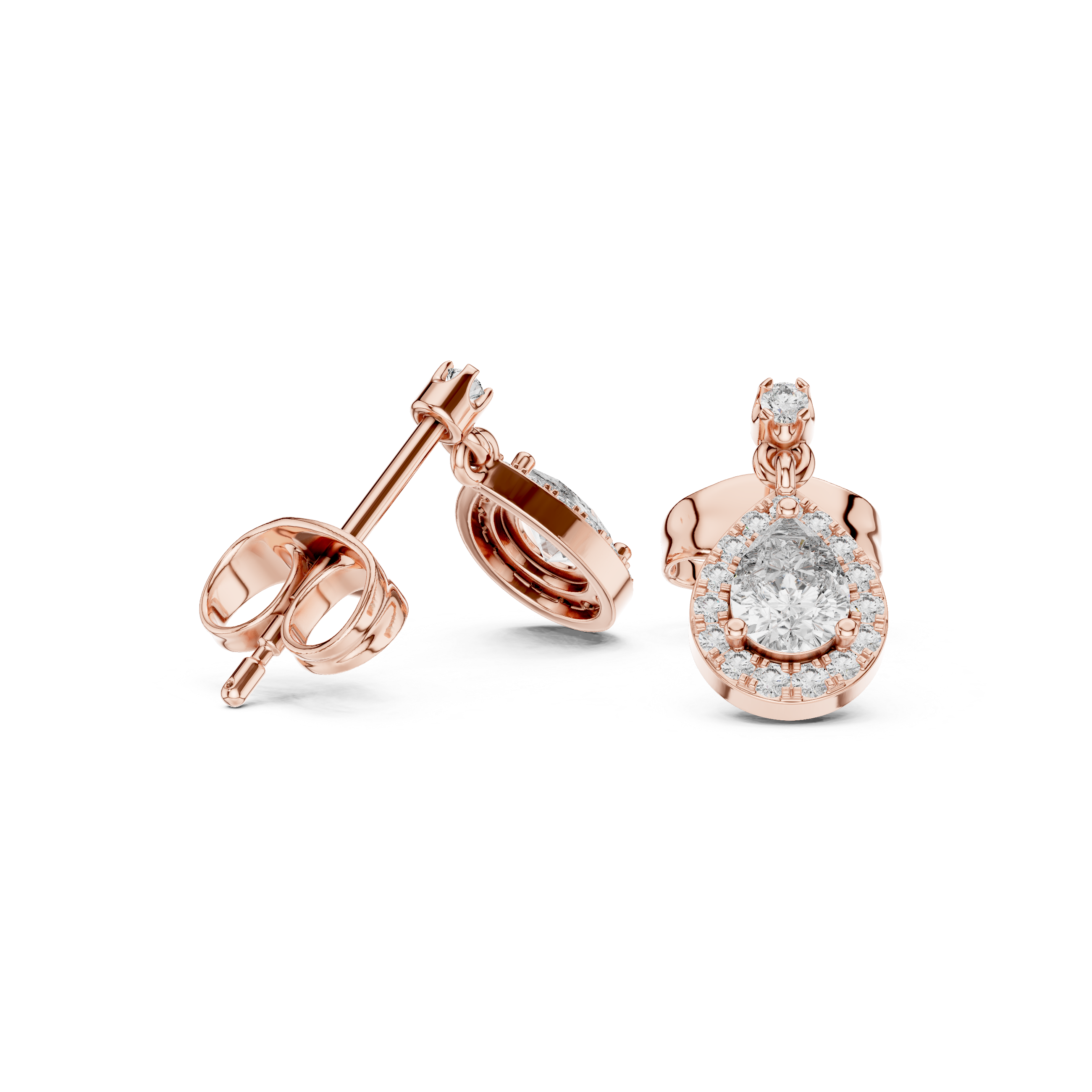 Pear Cut Halo Drop Diamond Earrings with Micro Pavé Detailing