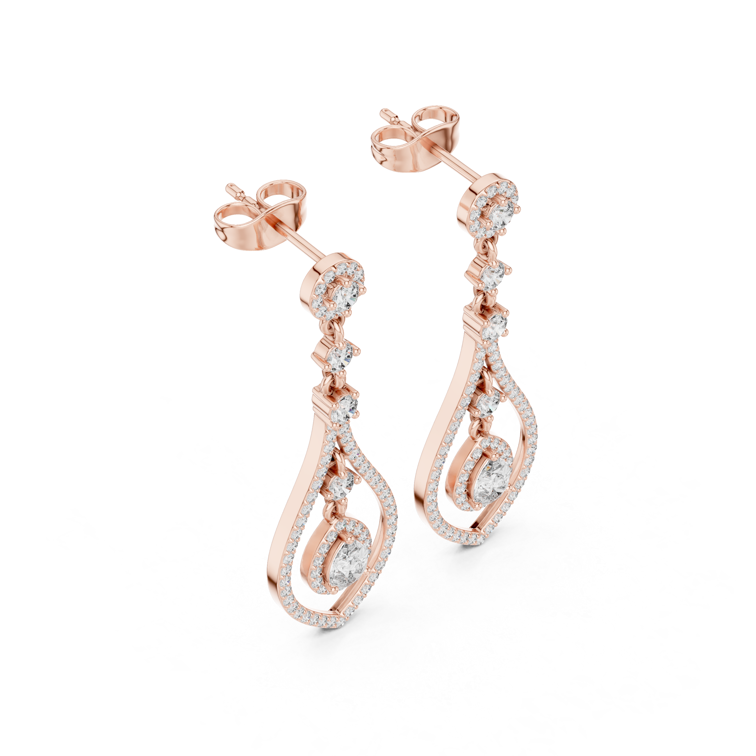 Double Teardrop Halo Diamond Dangle Earrings
