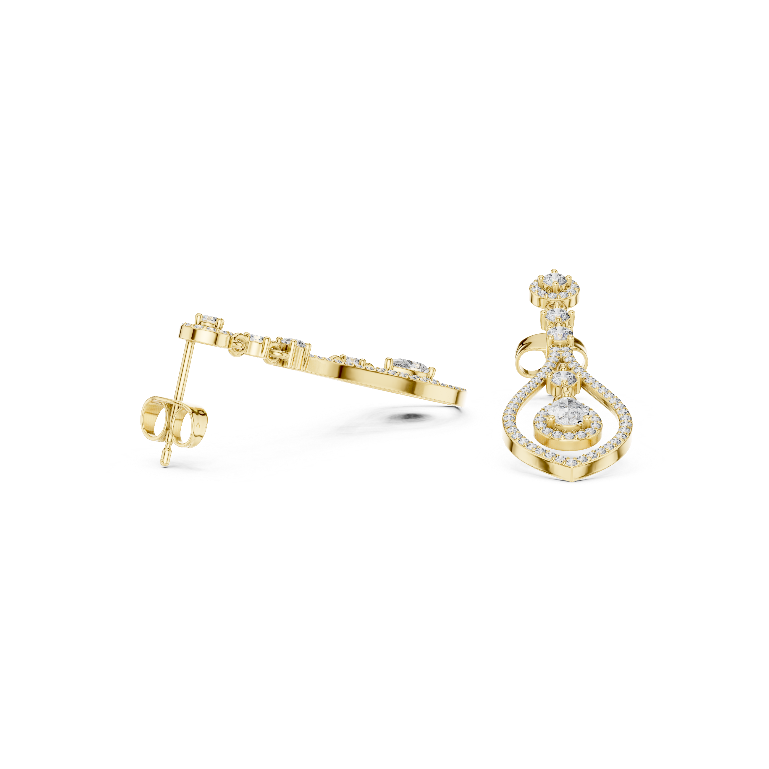 Double Teardrop Halo Diamond Dangle Earrings