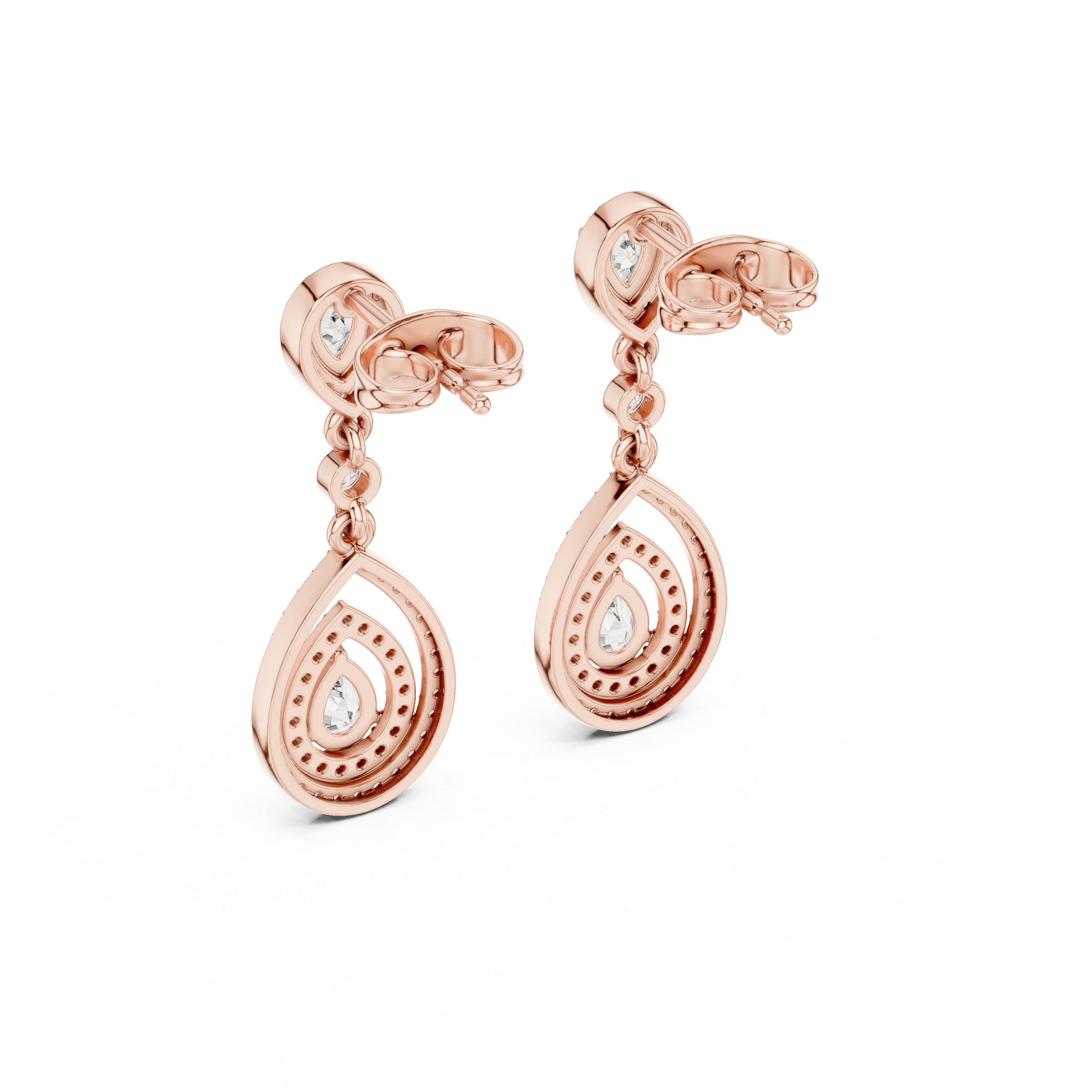 Triple Teardrop Halo Diamond Drop Earrings