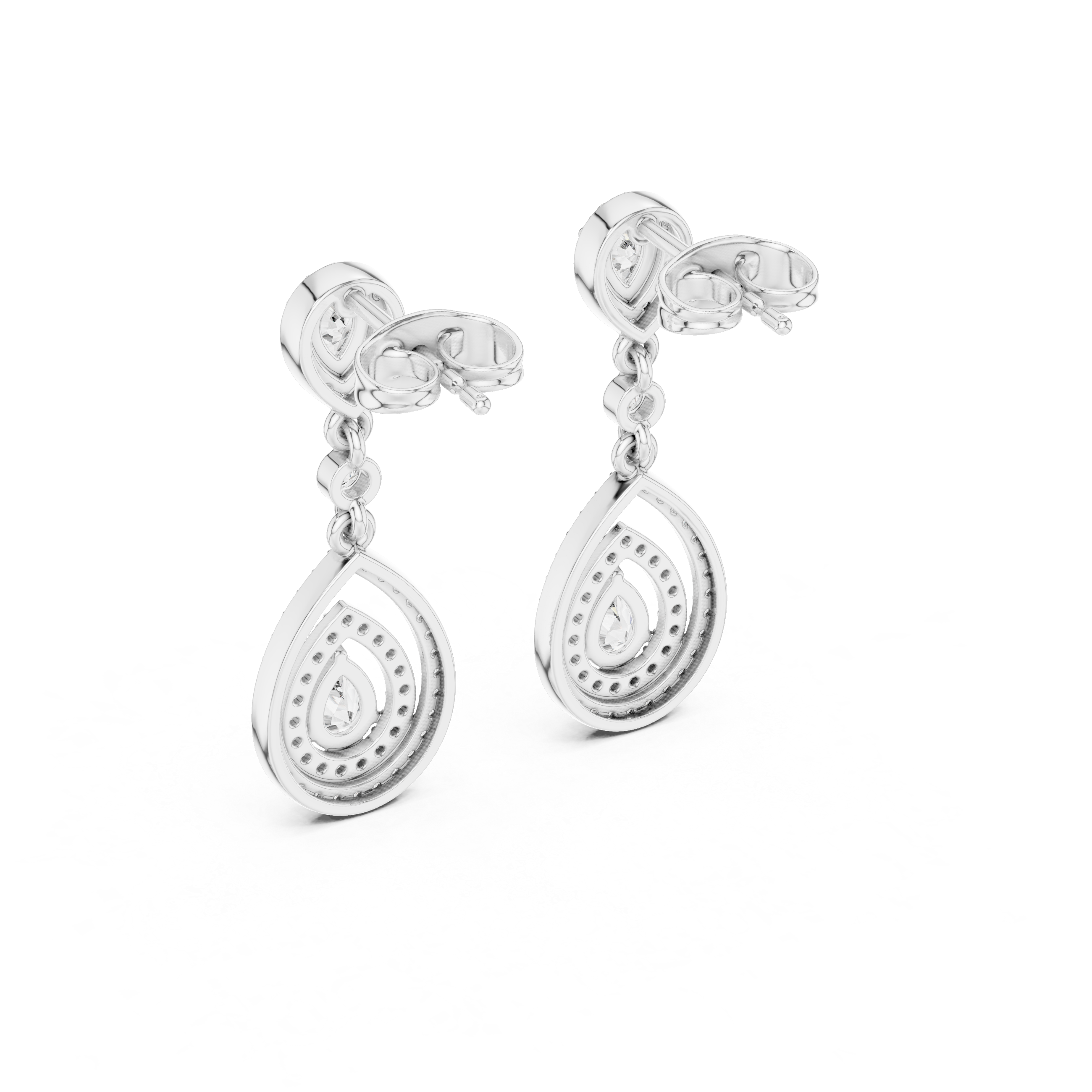 Triple Teardrop Halo Diamond Drop Earrings
