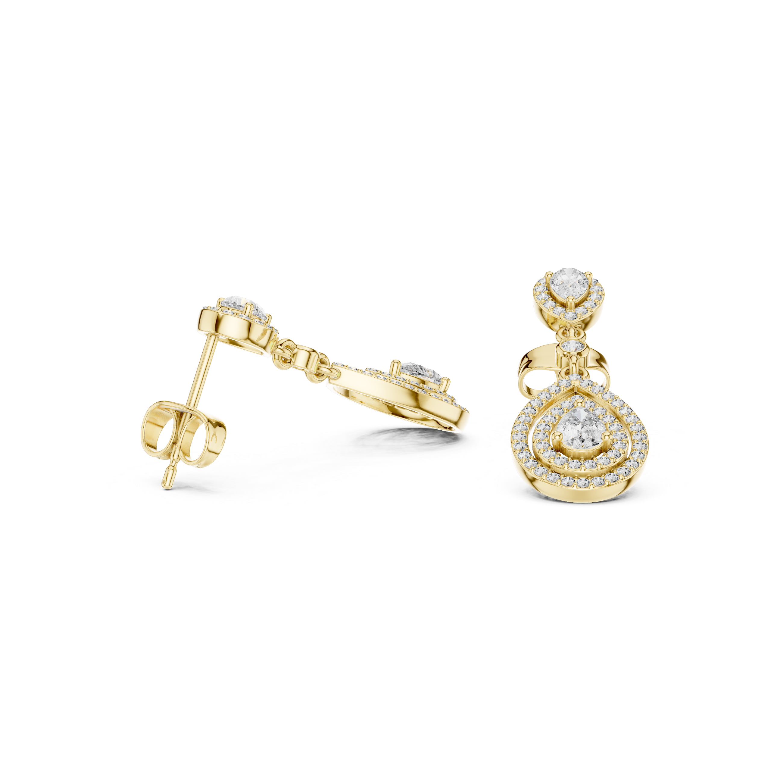 Triple Teardrop Halo Diamond Drop Earrings