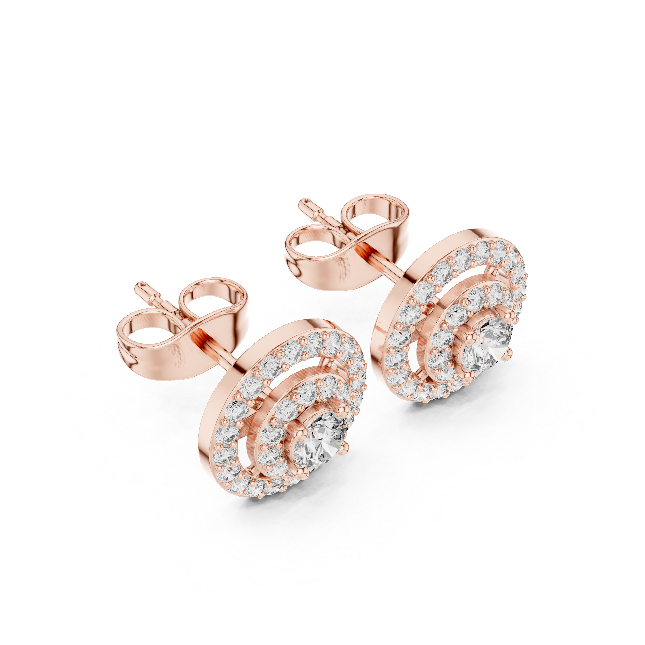 Double Halo Round Diamond Stud Earrings
