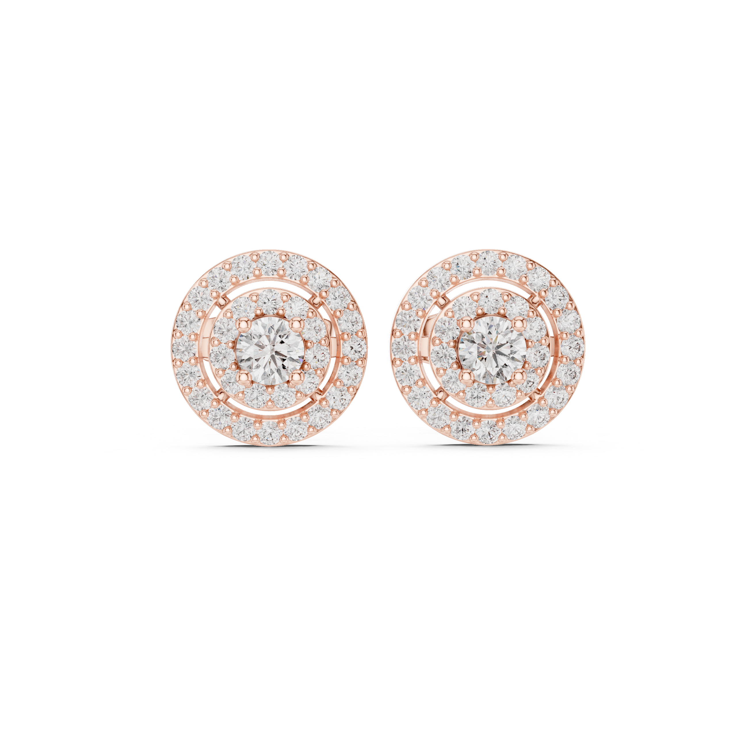 Double Halo Round Diamond Stud Earrings