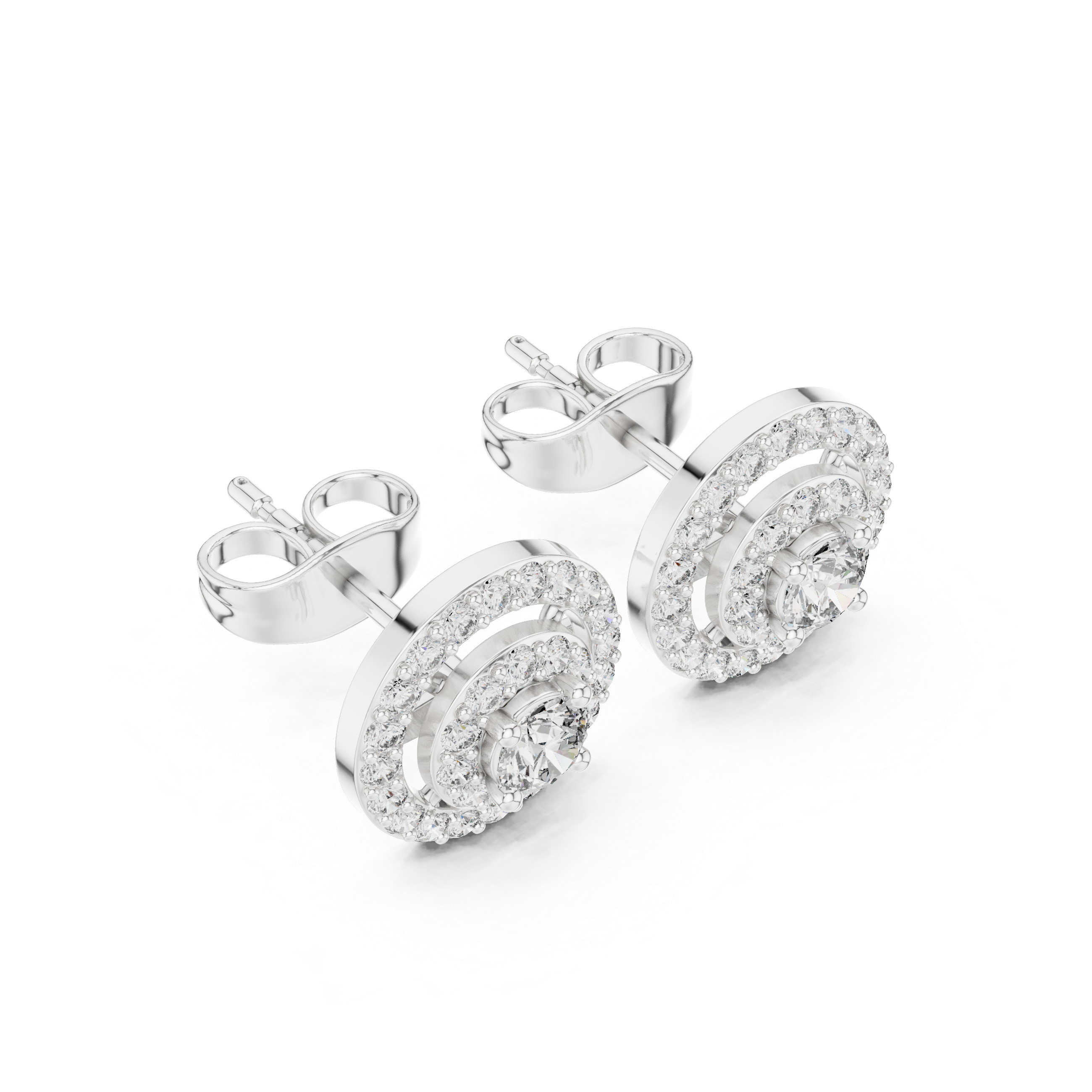 Double Halo Round Diamond Stud Earrings
